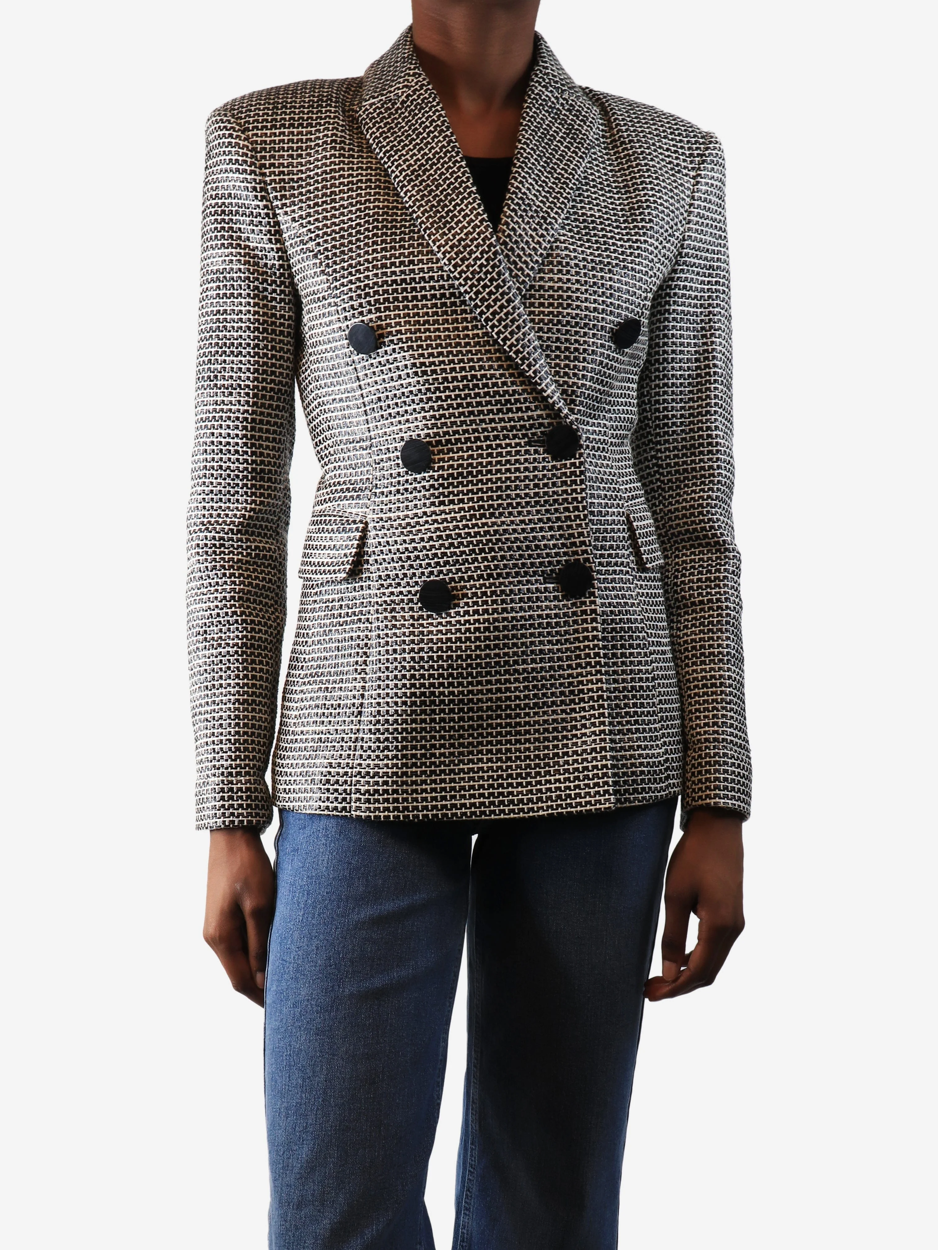 Black textured double-breasted blazer - size UK 6 - Image 3