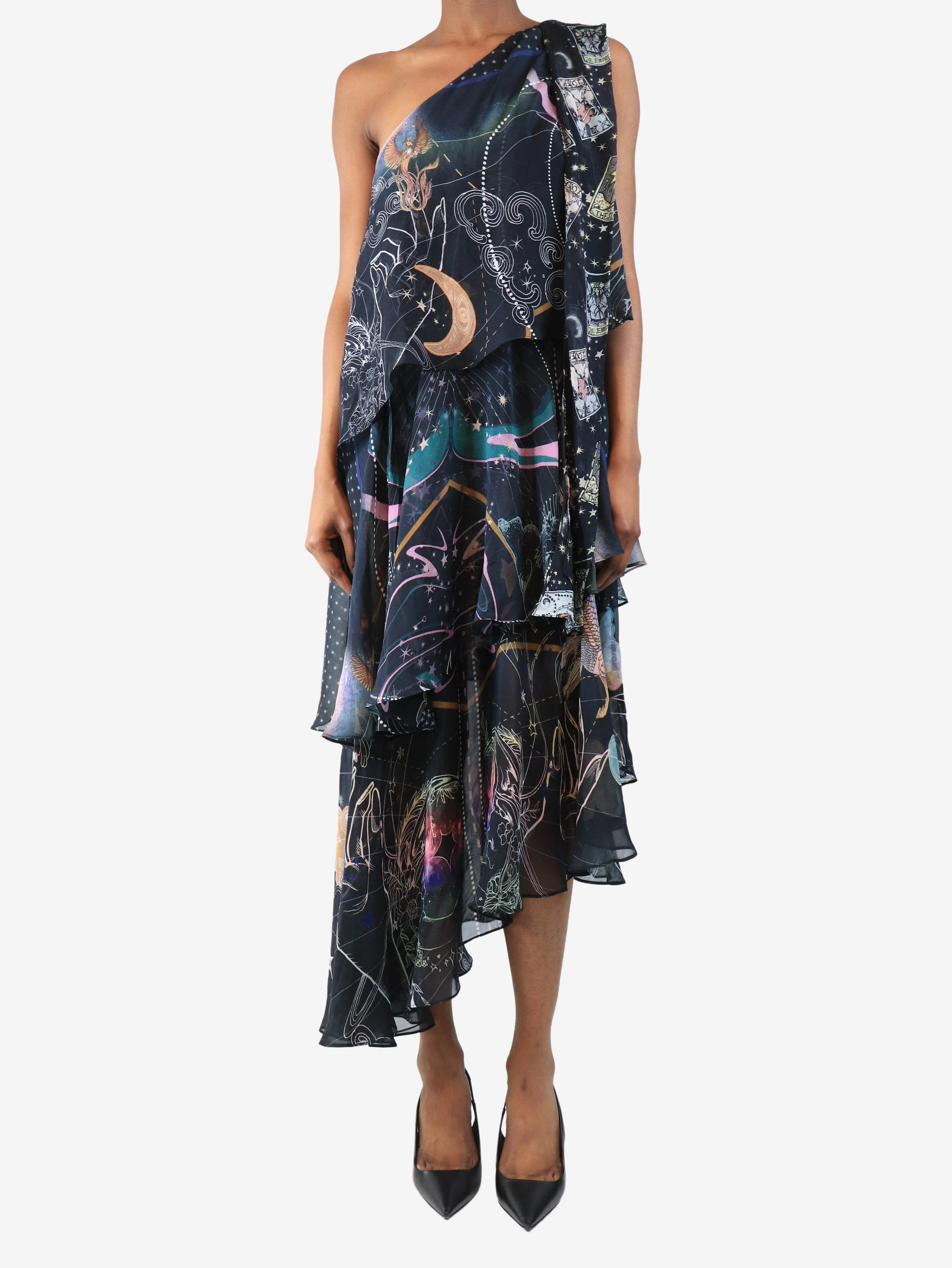 Black asymmetrical neck-tie dress - size XS - Image 3