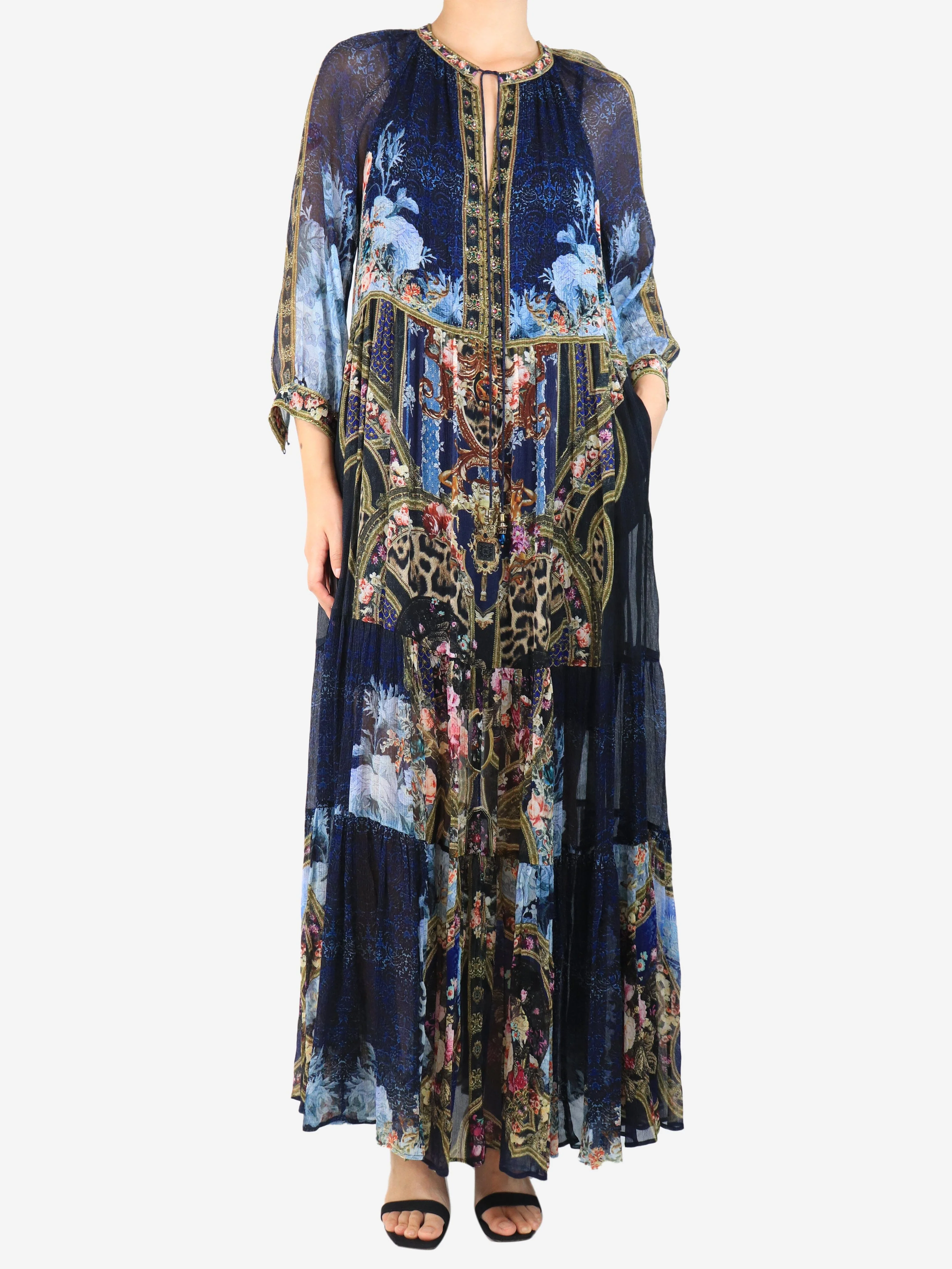 Navy floral maxi dress - size S - Image 3