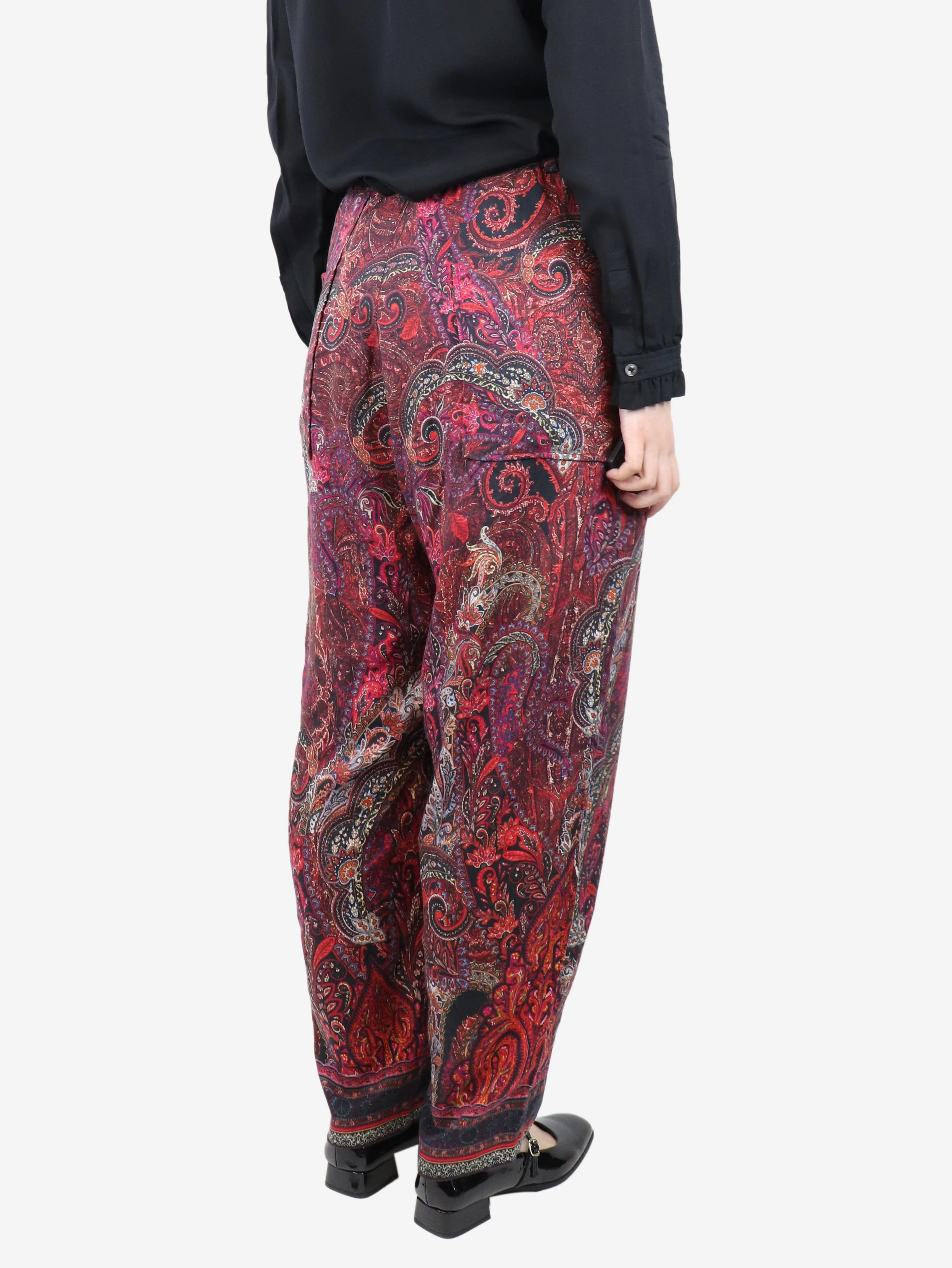 Red paisley print elastic waist trousers - size M - Image 3