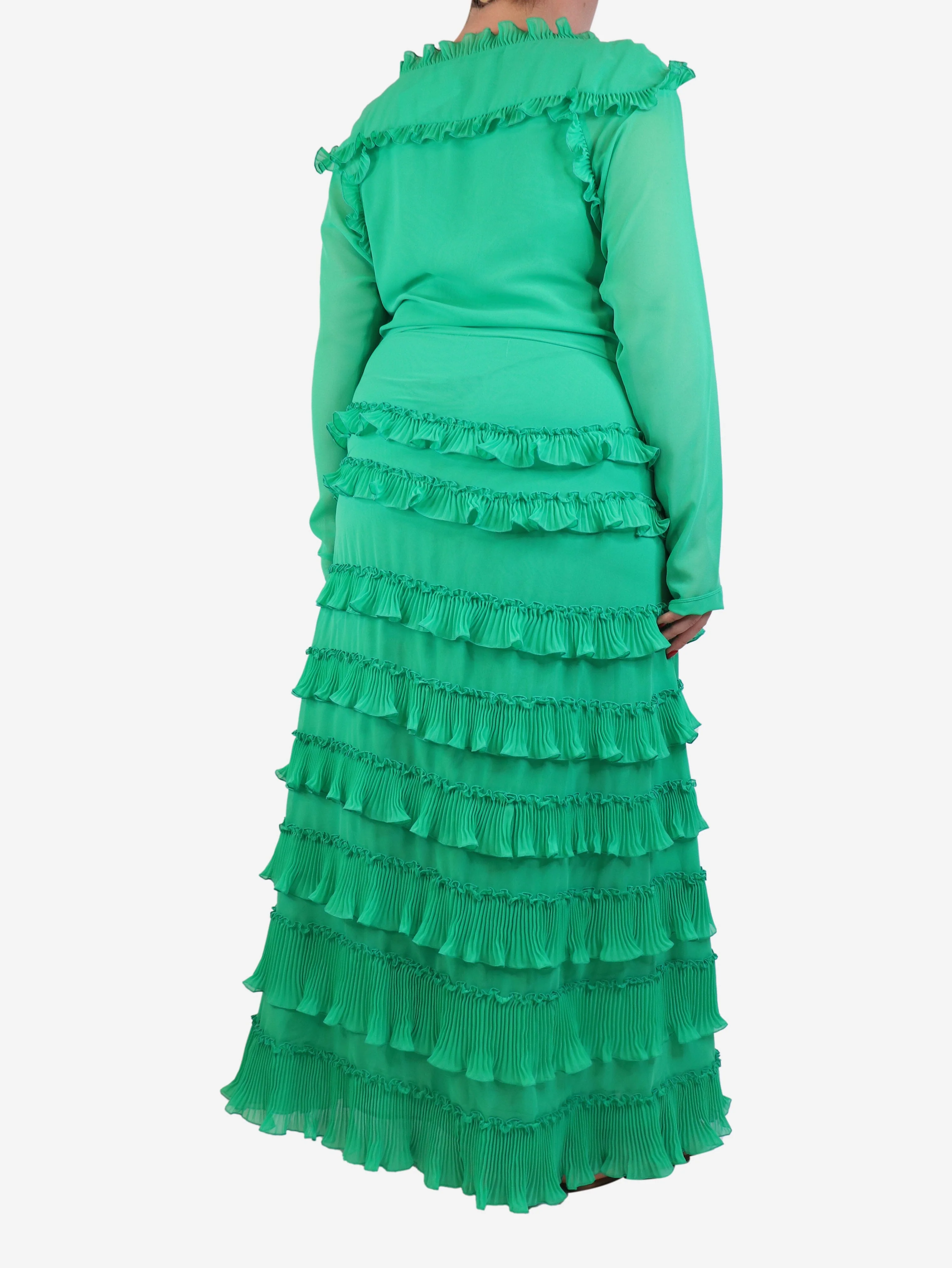 Green ruffle tiered maxi dress - size UK 12 - Image 2