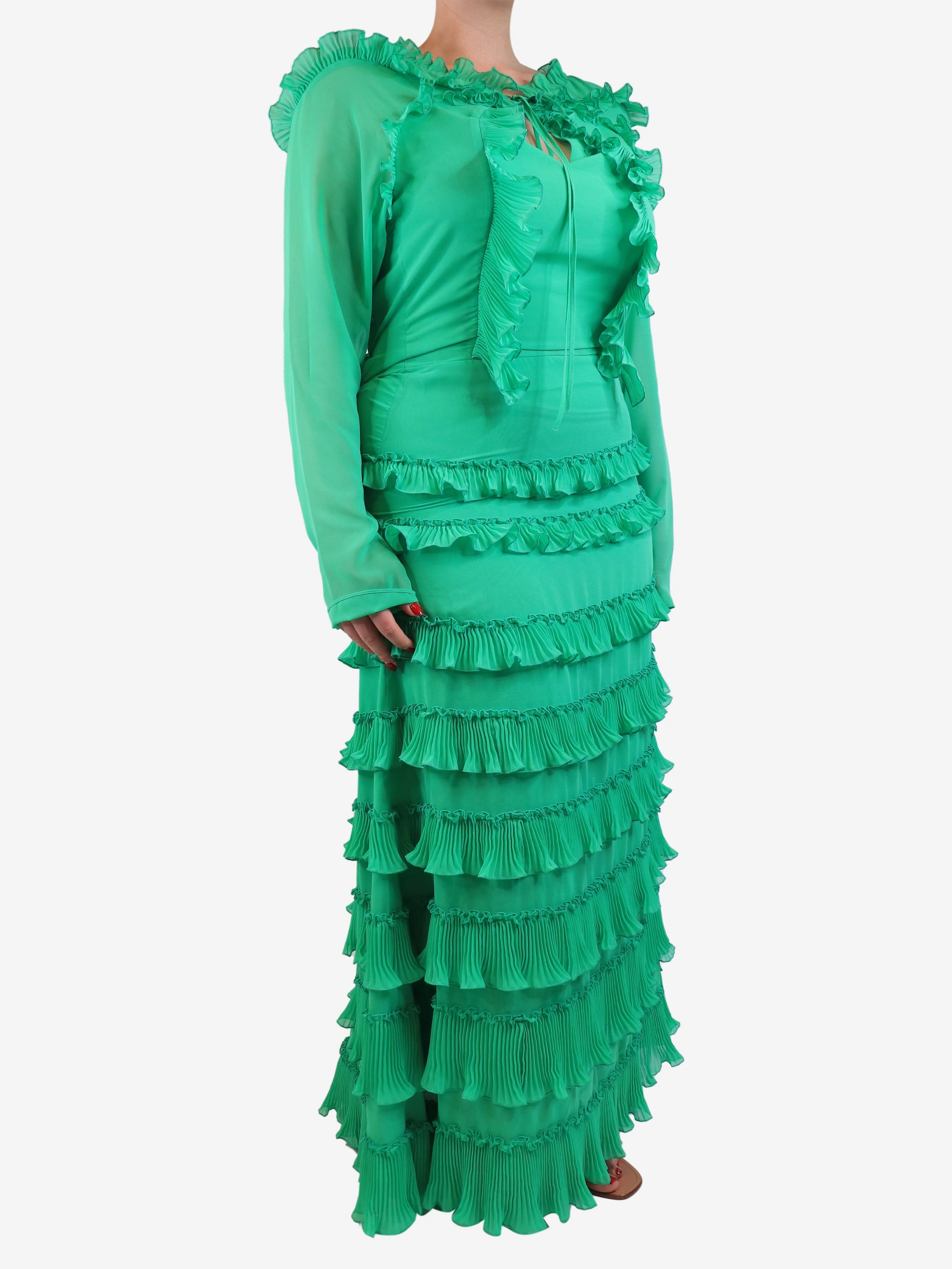Green ruffle tiered maxi dress - size UK 12 - Image 3