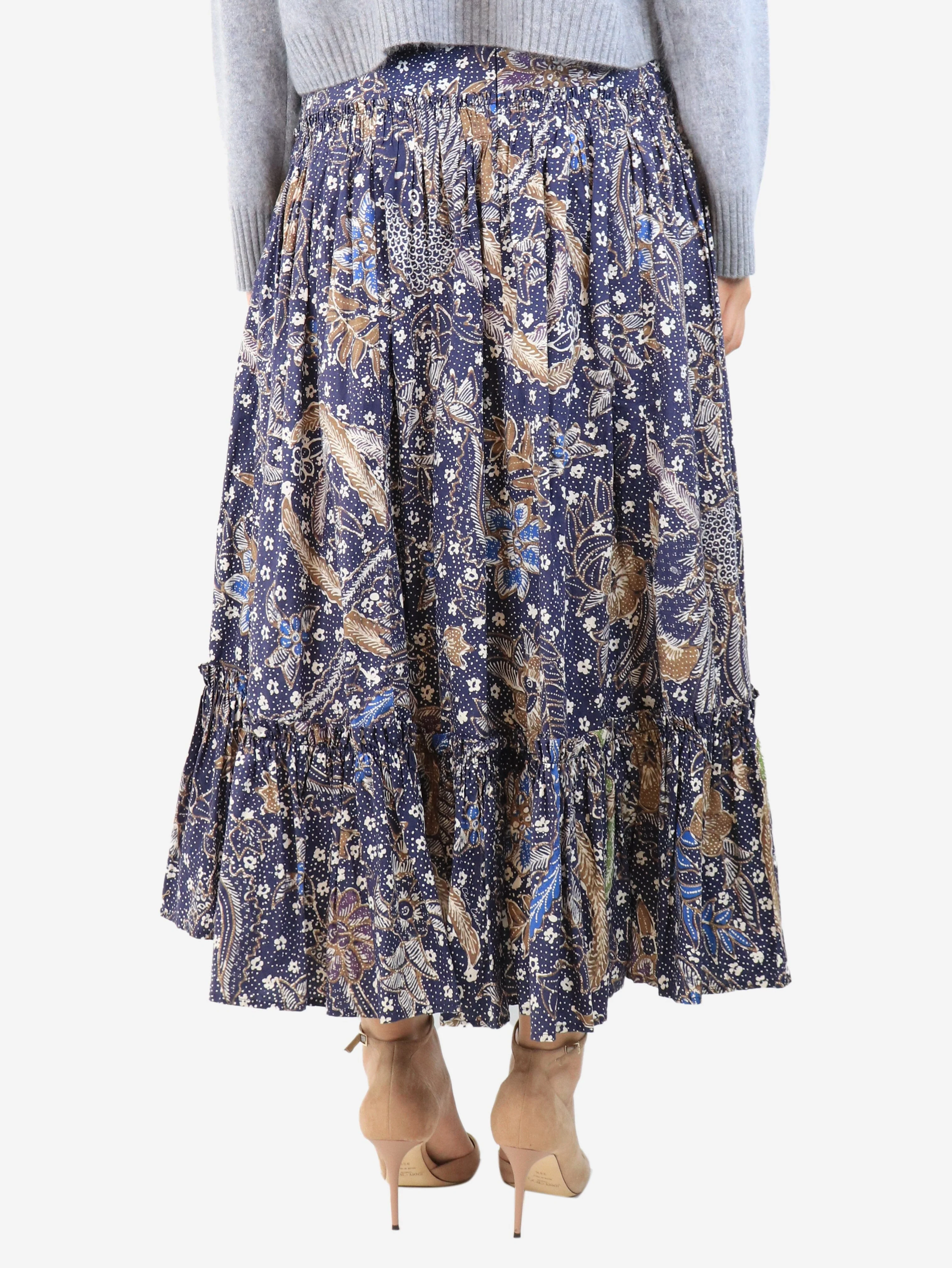 Blue floral tiered midi skirt - size UK 10 - Image 3