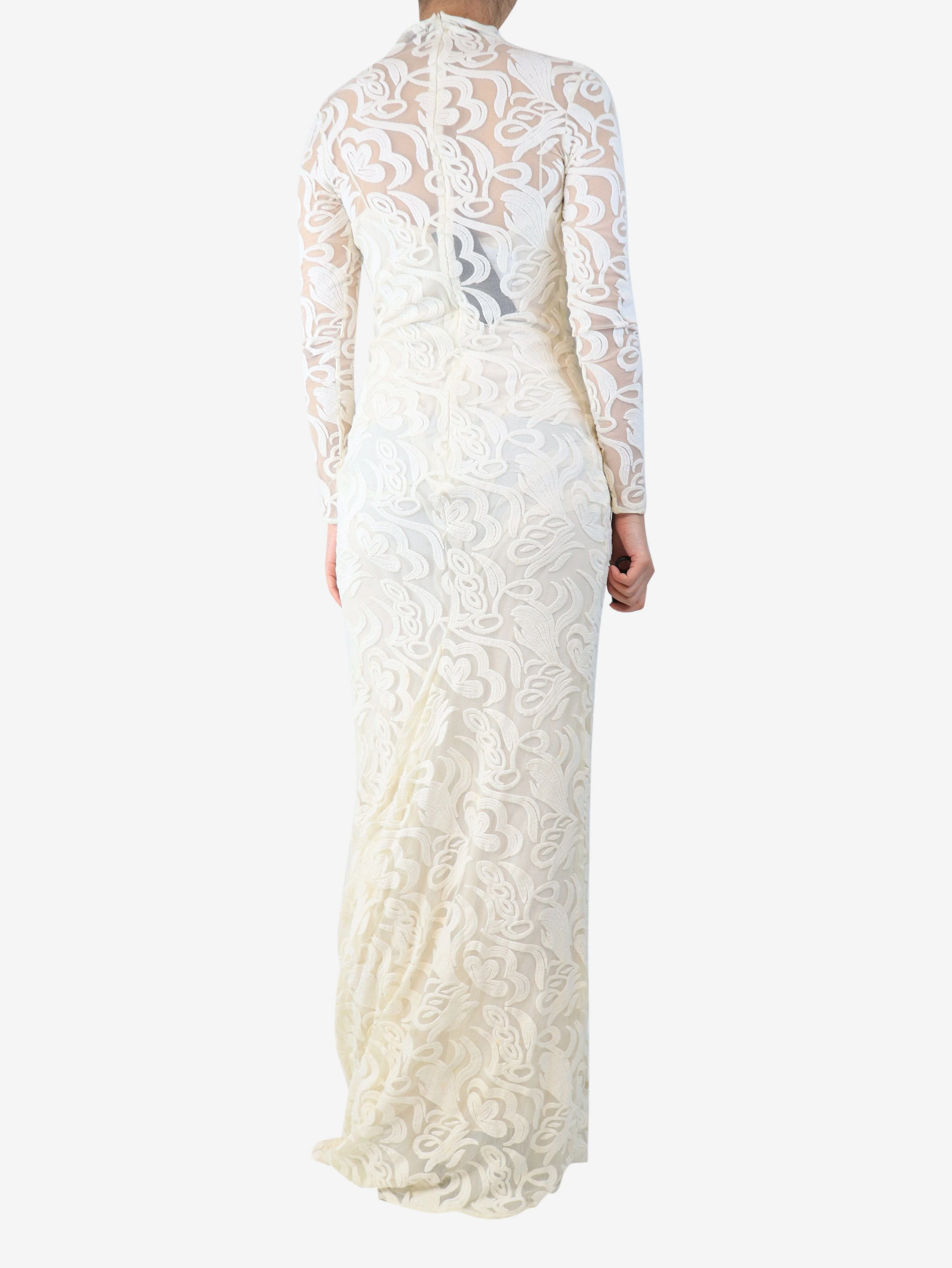 Cream lace maxi dress with slip - size UK 8 - Image 2