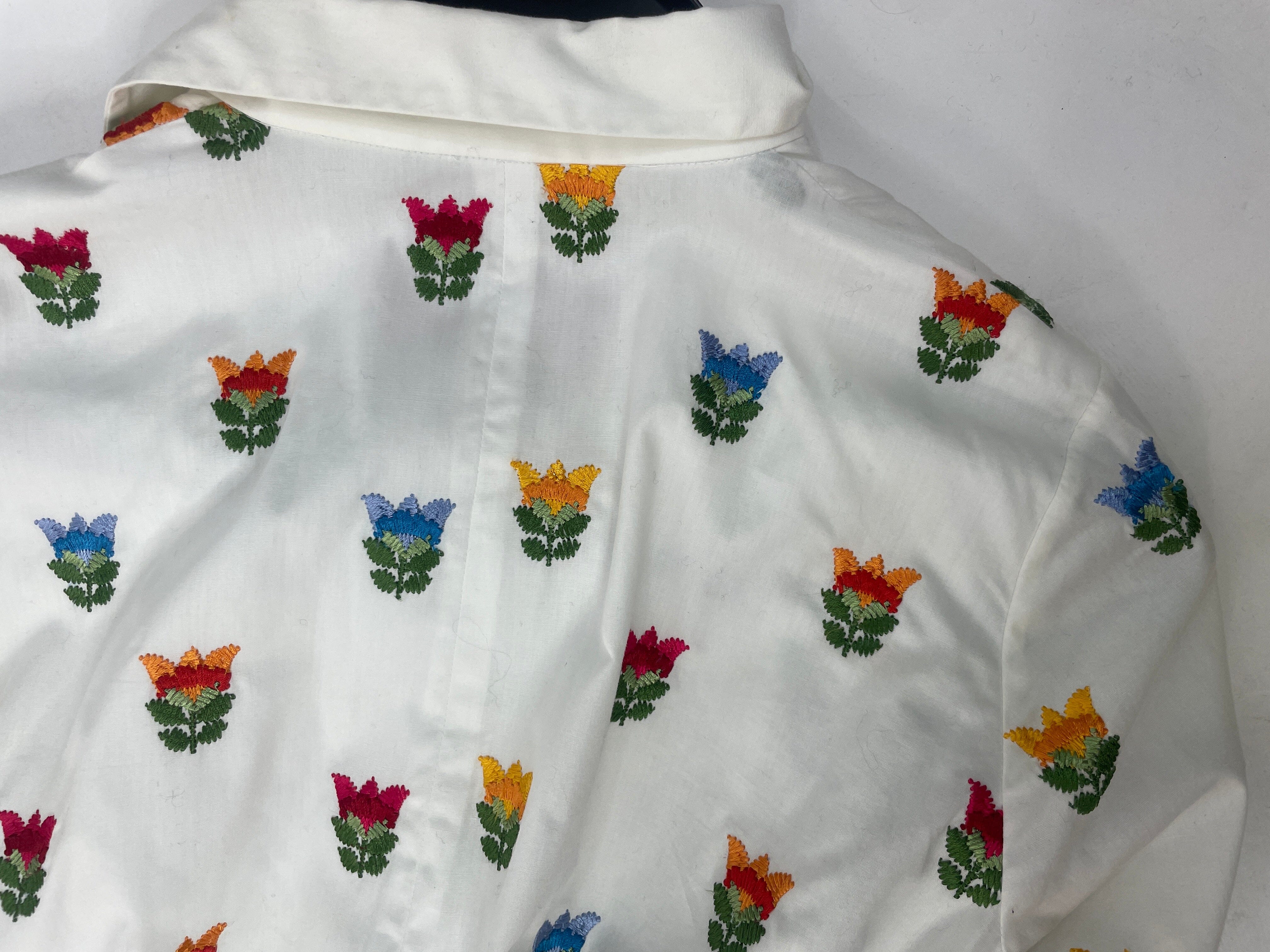White floral embroidered midi shirt dress - size UK 6 - Image 4