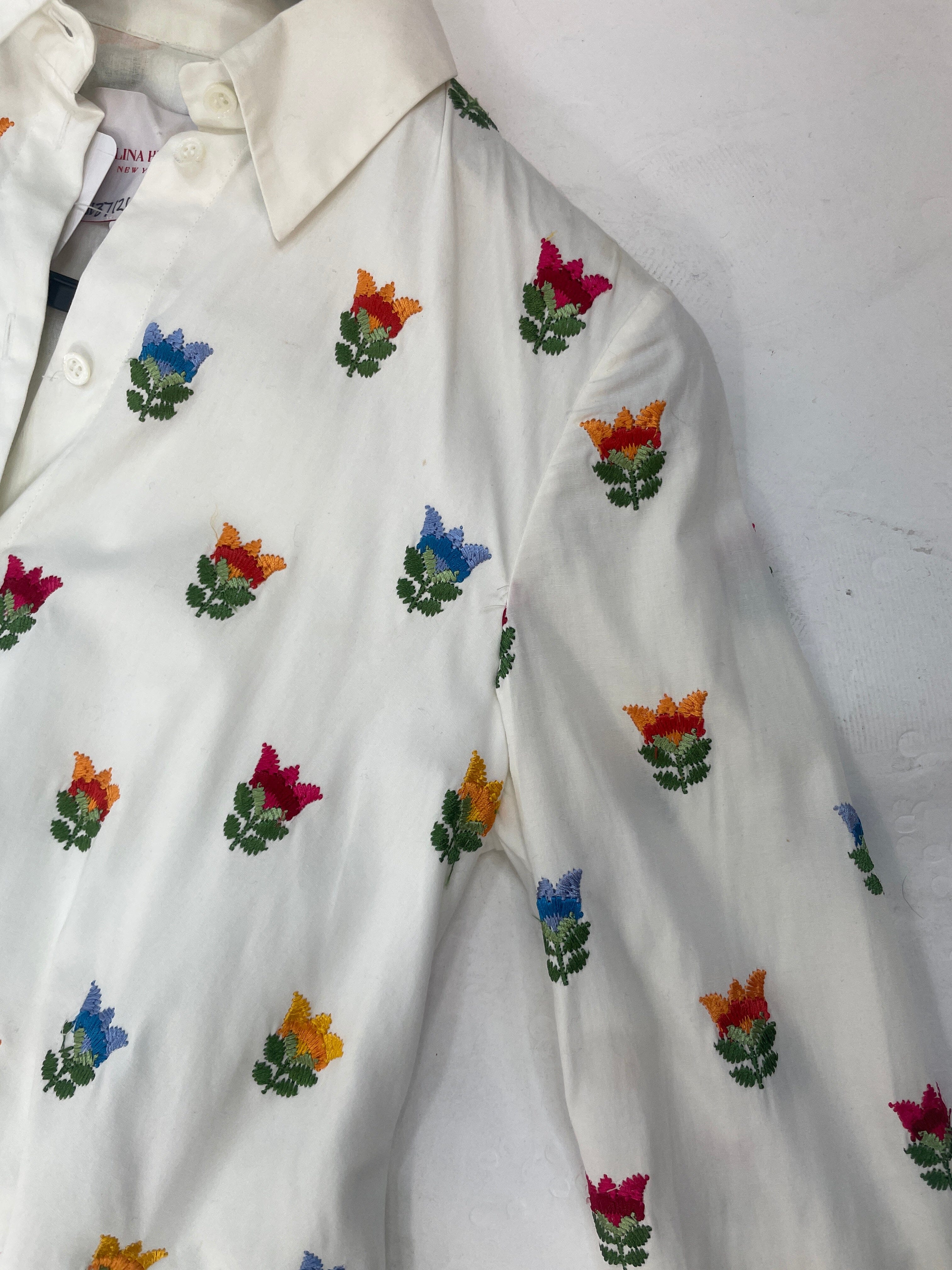 White floral embroidered midi shirt dress - size UK 6 - Image 5