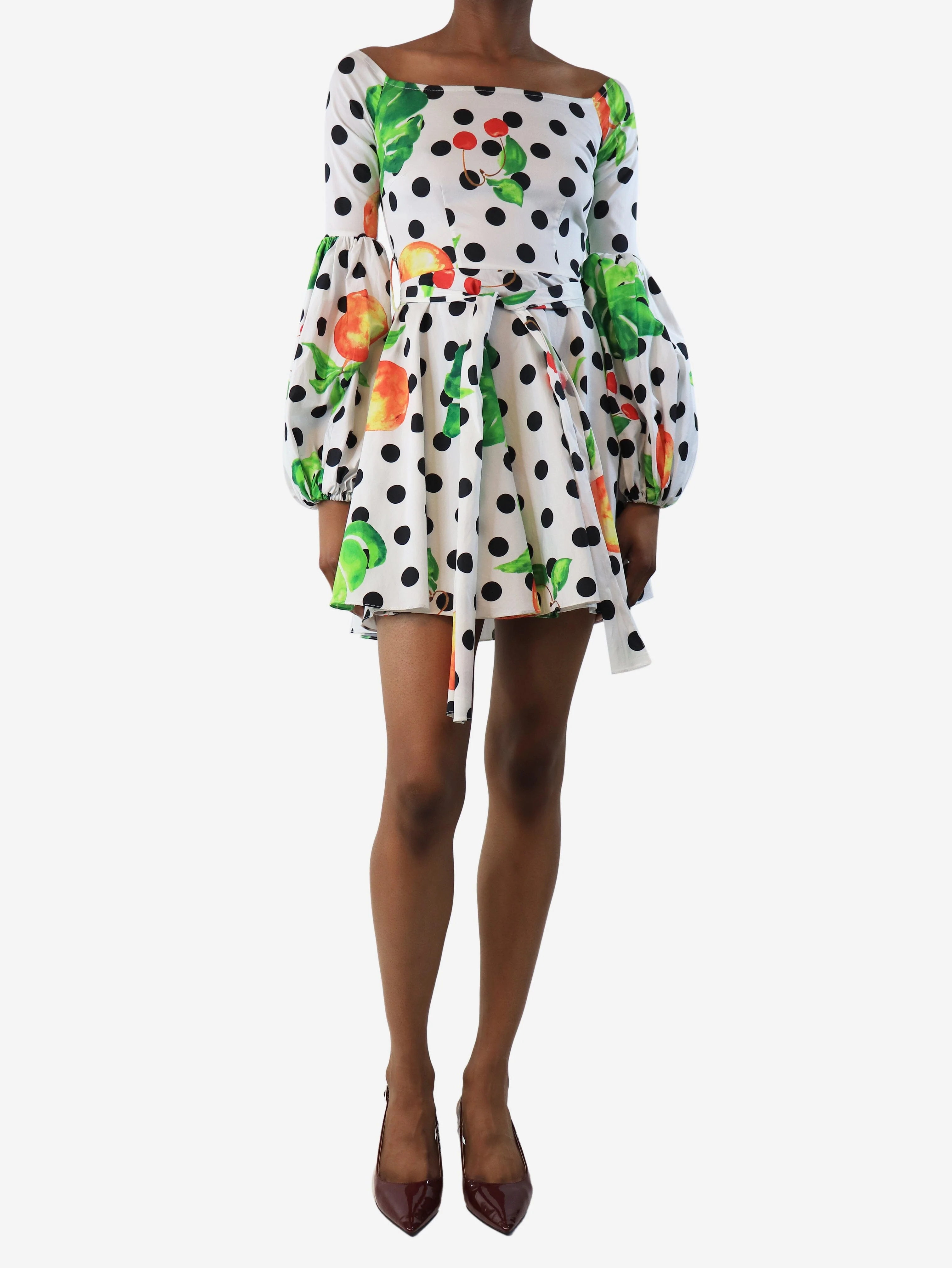 Black & white polka dot fruit mini dress - size XS - Image 3