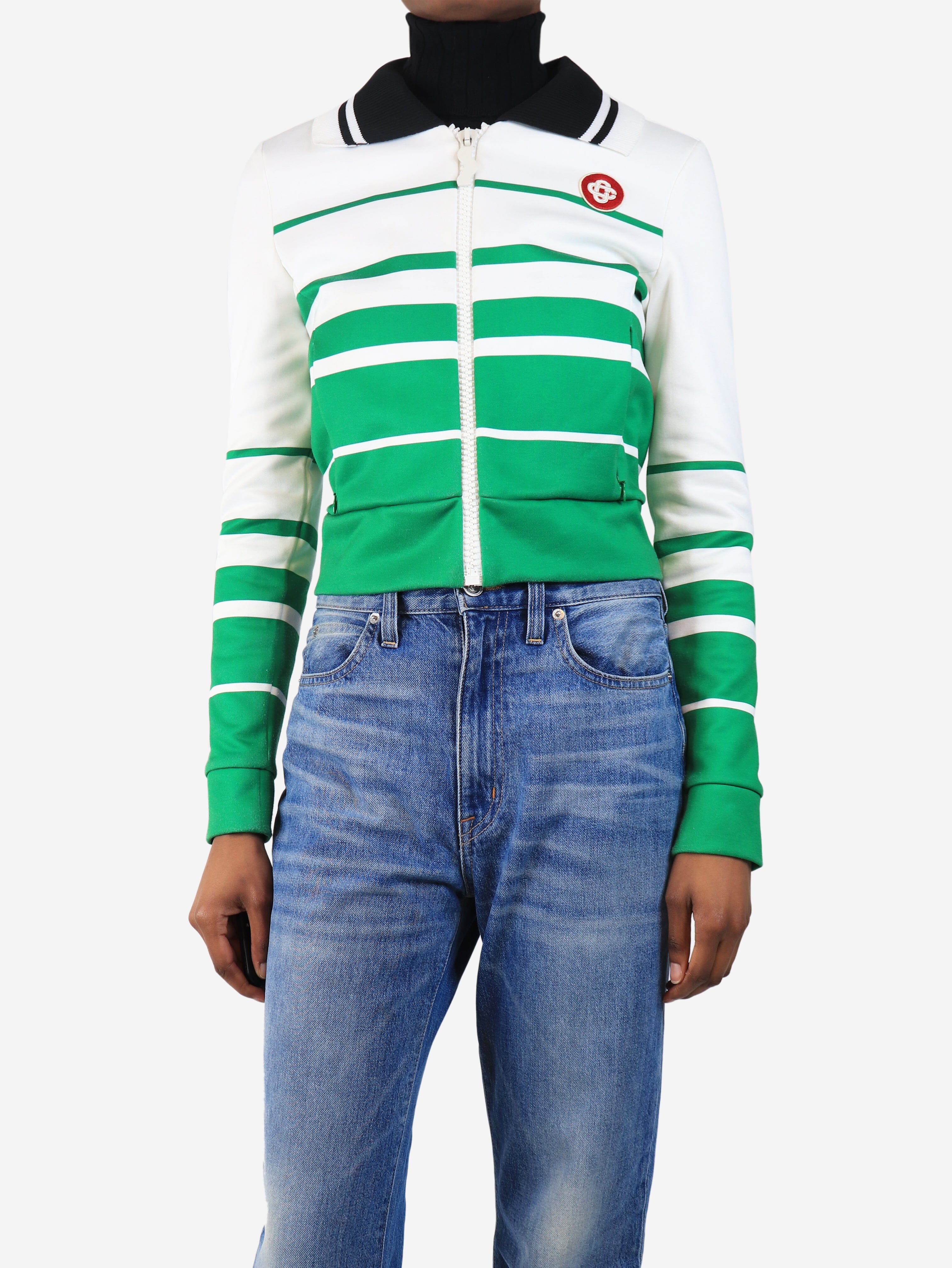 Green cropped stripe jacket - size XS