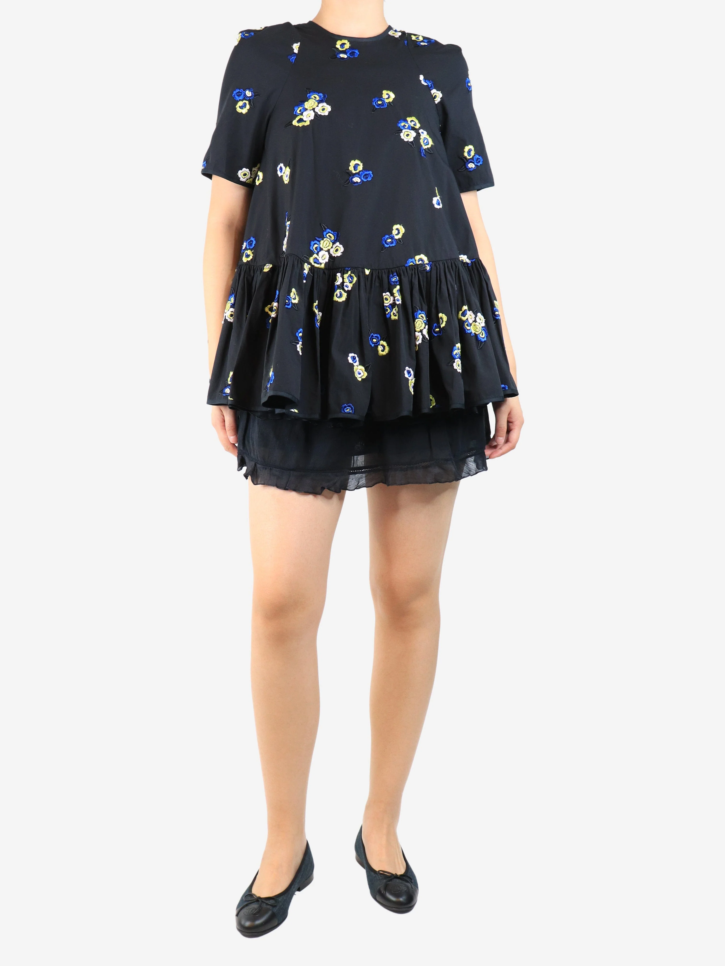 Black floral embroidered blouse - size UK 8 - Image 3