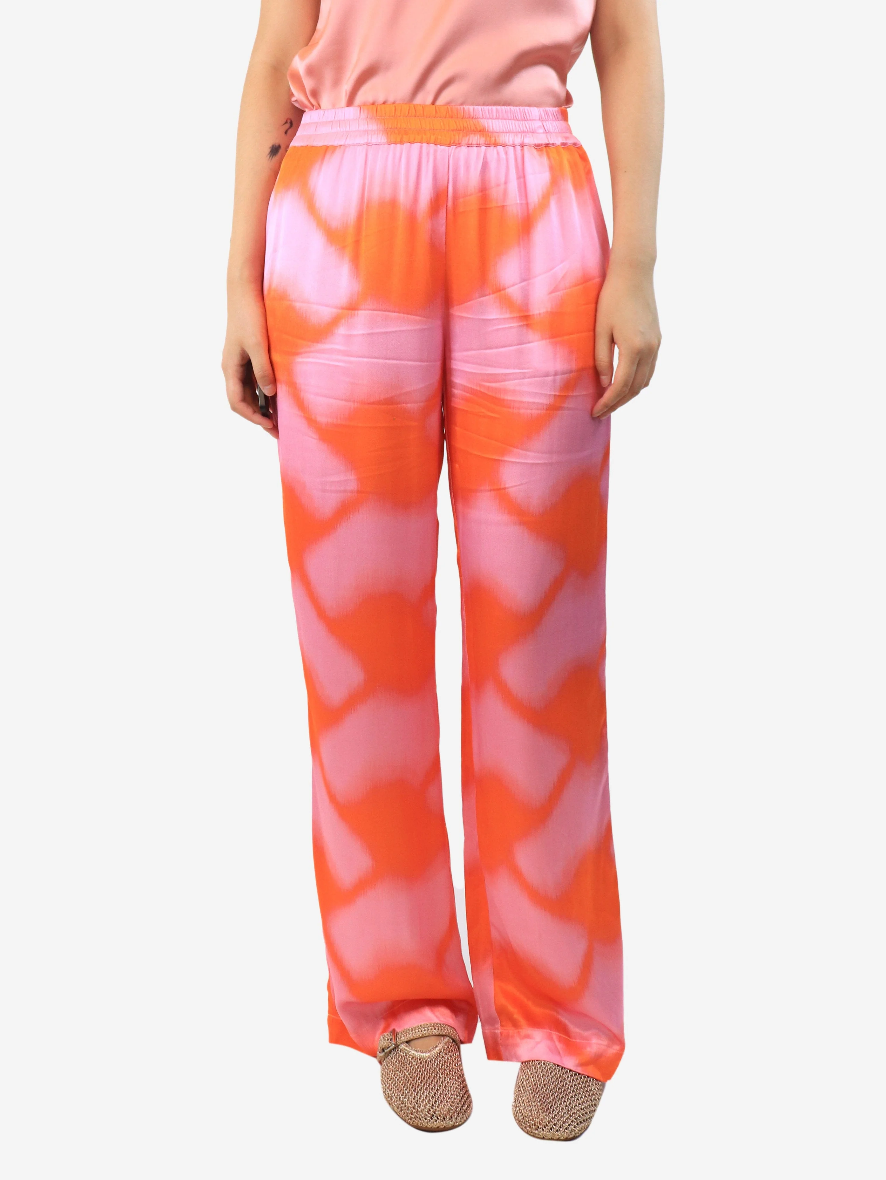 Pink satin printed trousers - size S