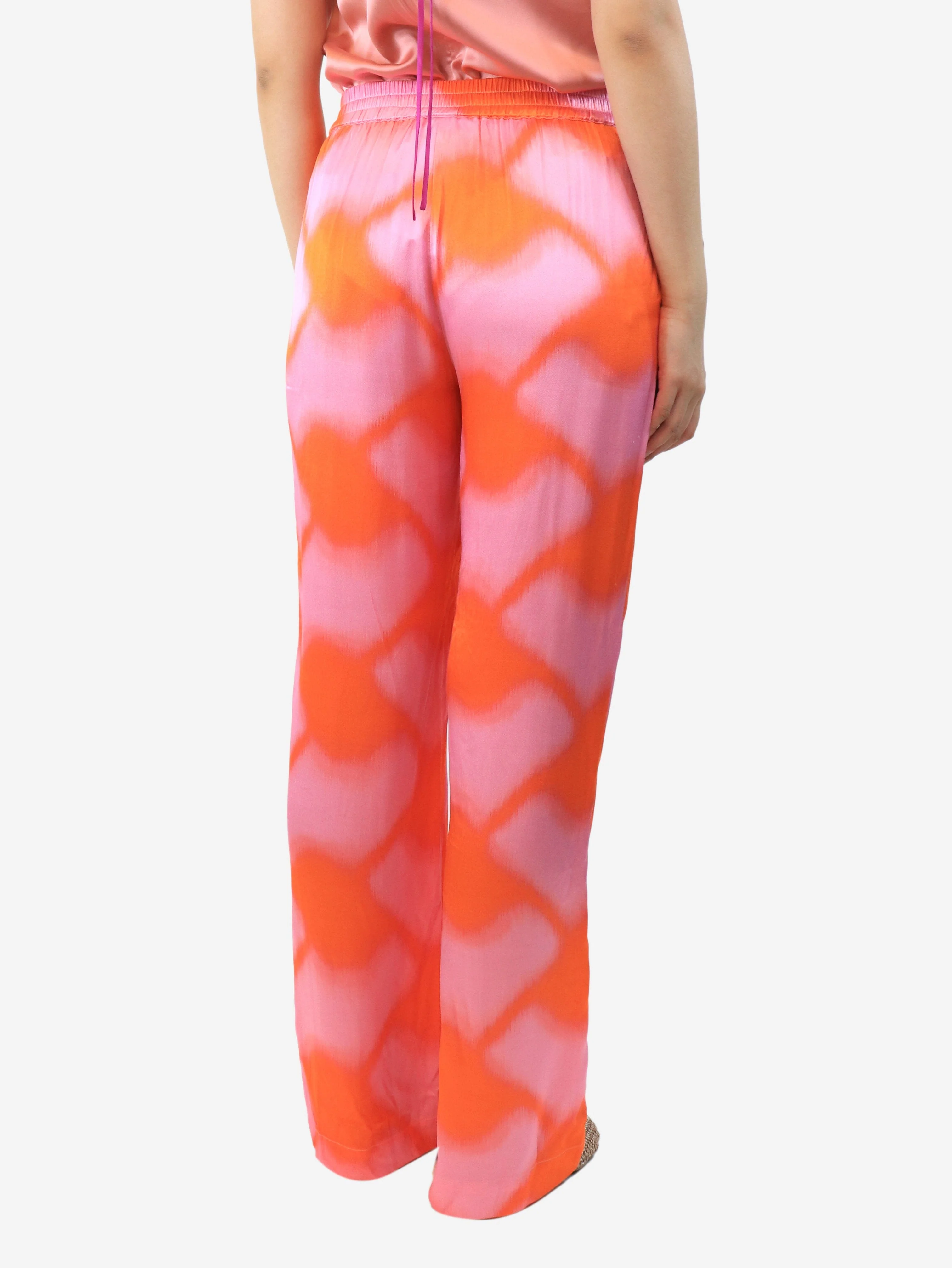 Pink satin printed trousers - size S - Image 3
