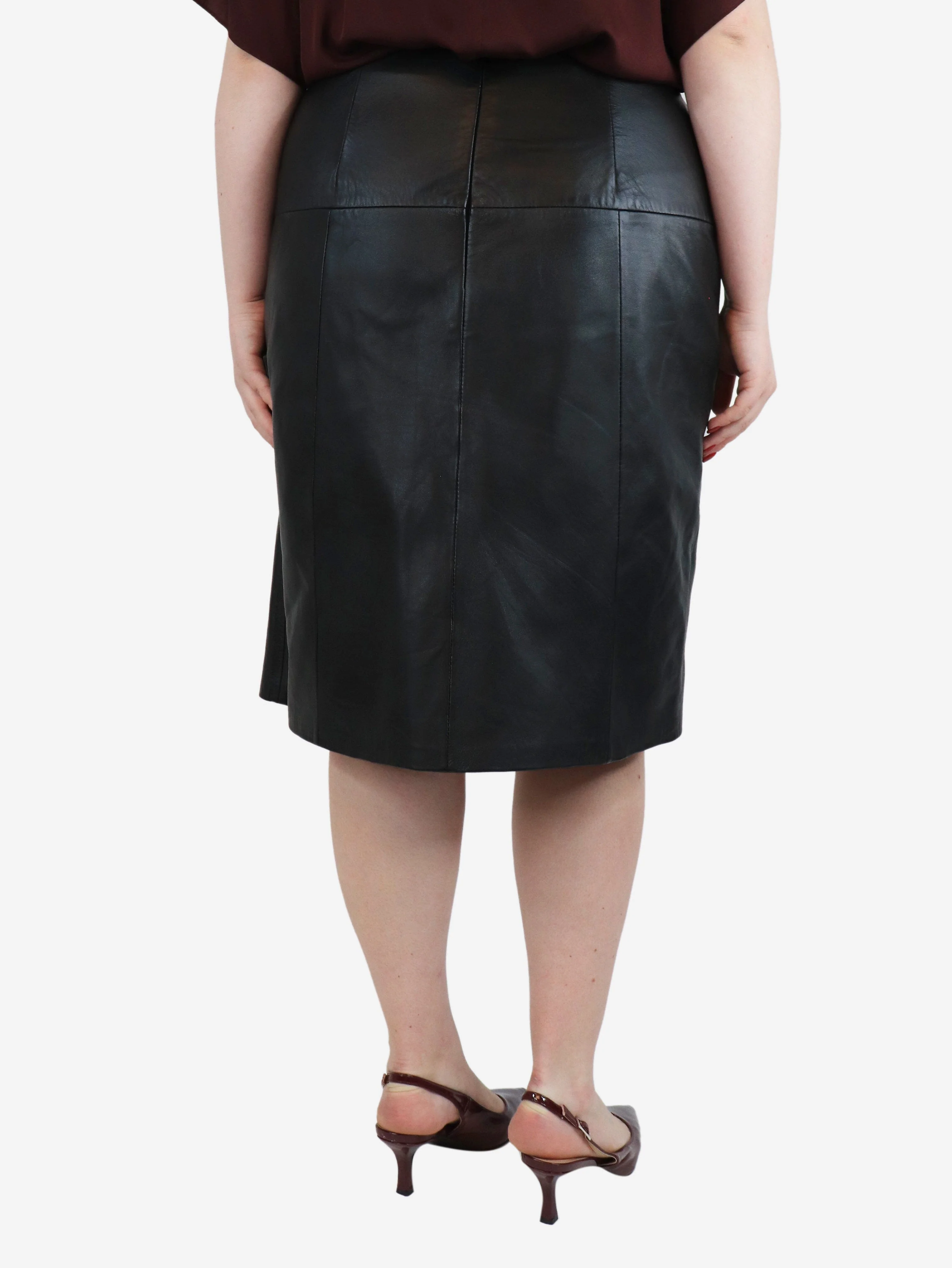 Black leather midi skirt - size UK 16 - Image 3