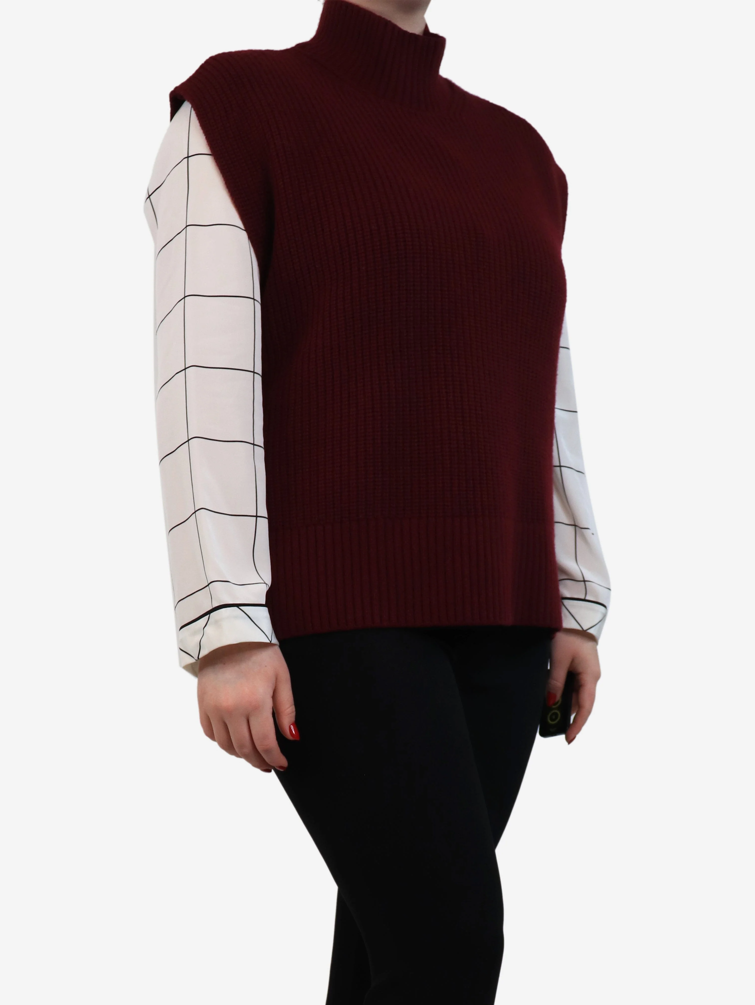 Burgundy ribbed high-neck jumper vest - size L - Image 3