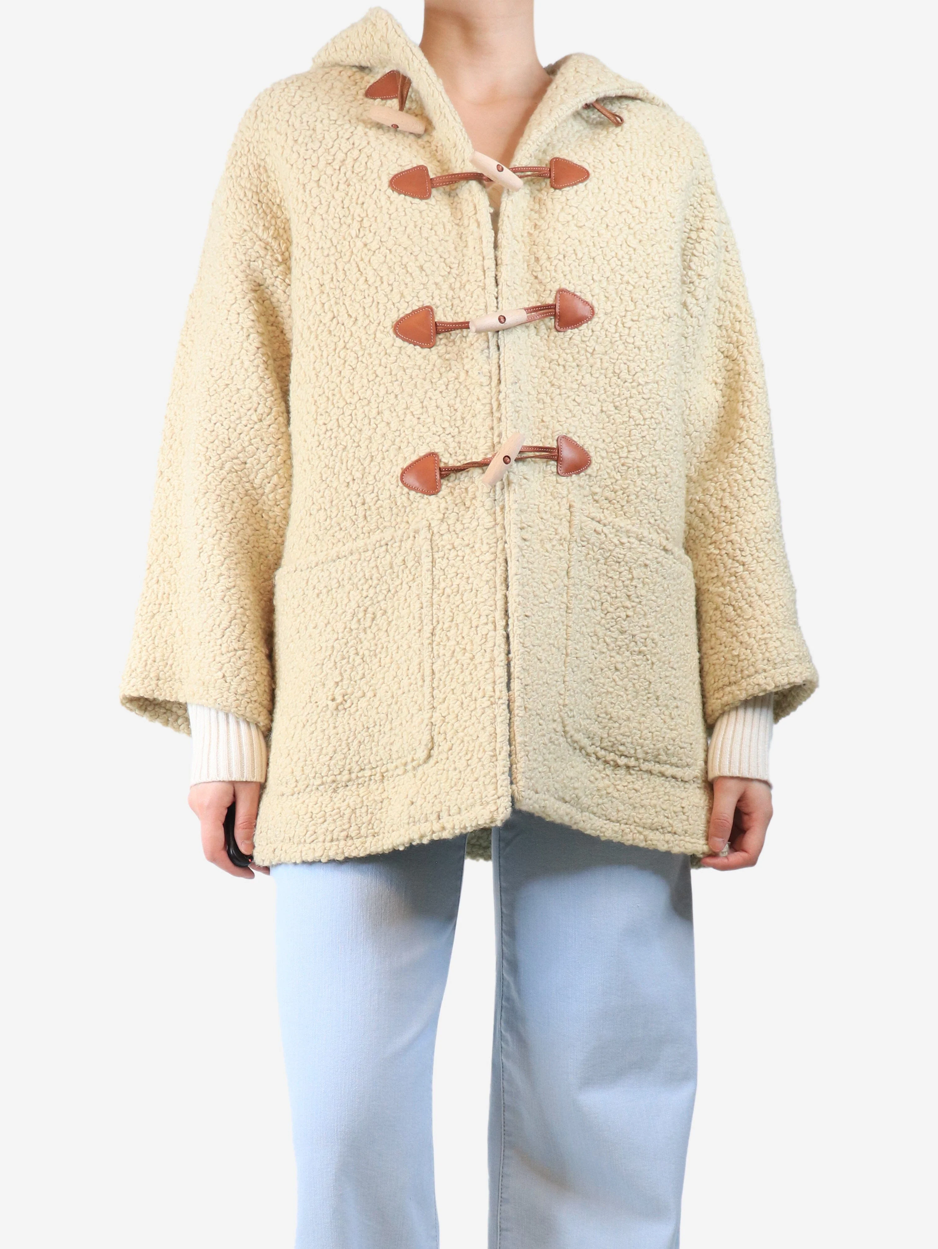 Banana cream wool hooded dufffle coat - size UK 6