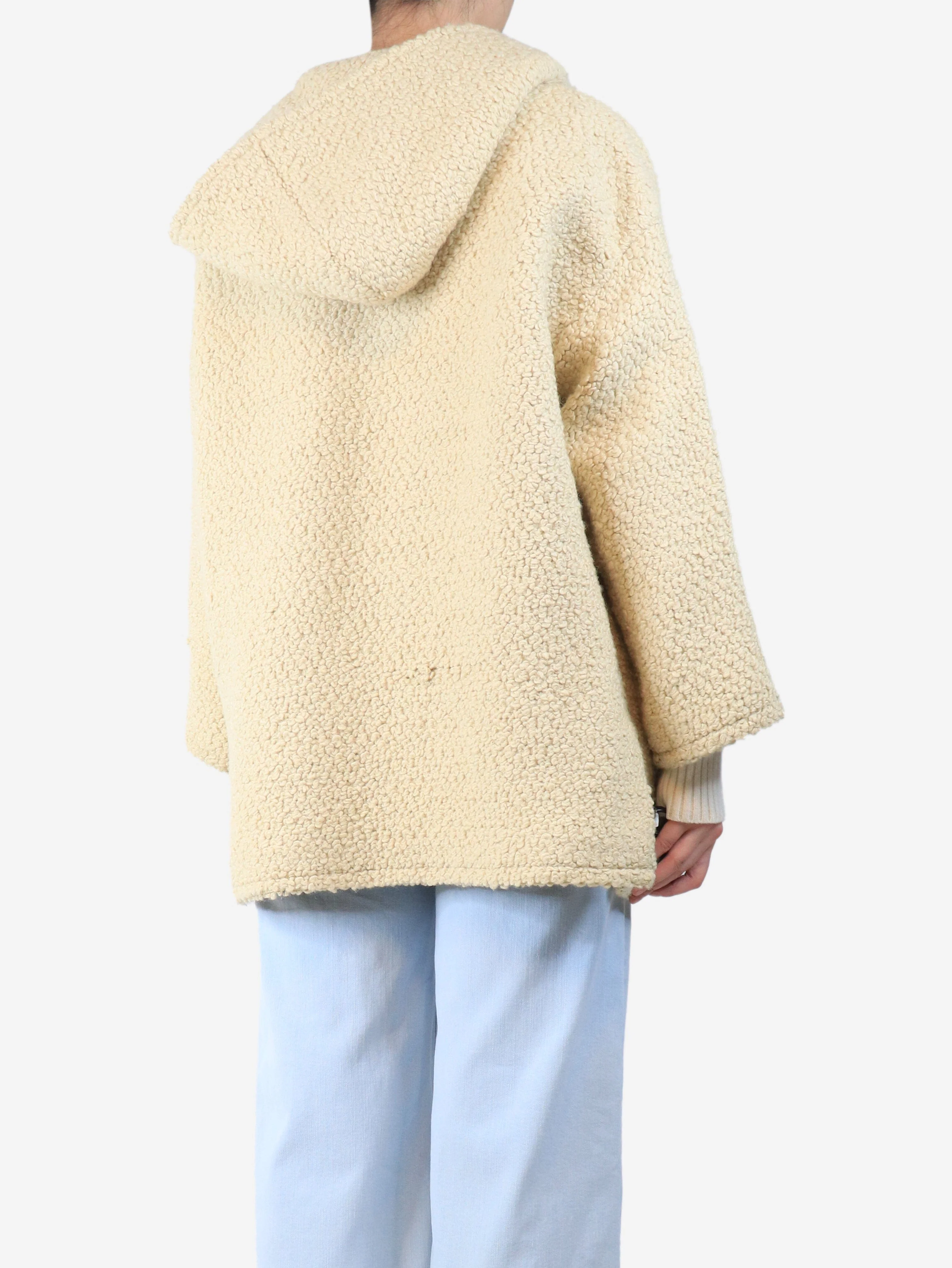 Banana cream wool hooded dufffle coat - size UK 6 - Image 2