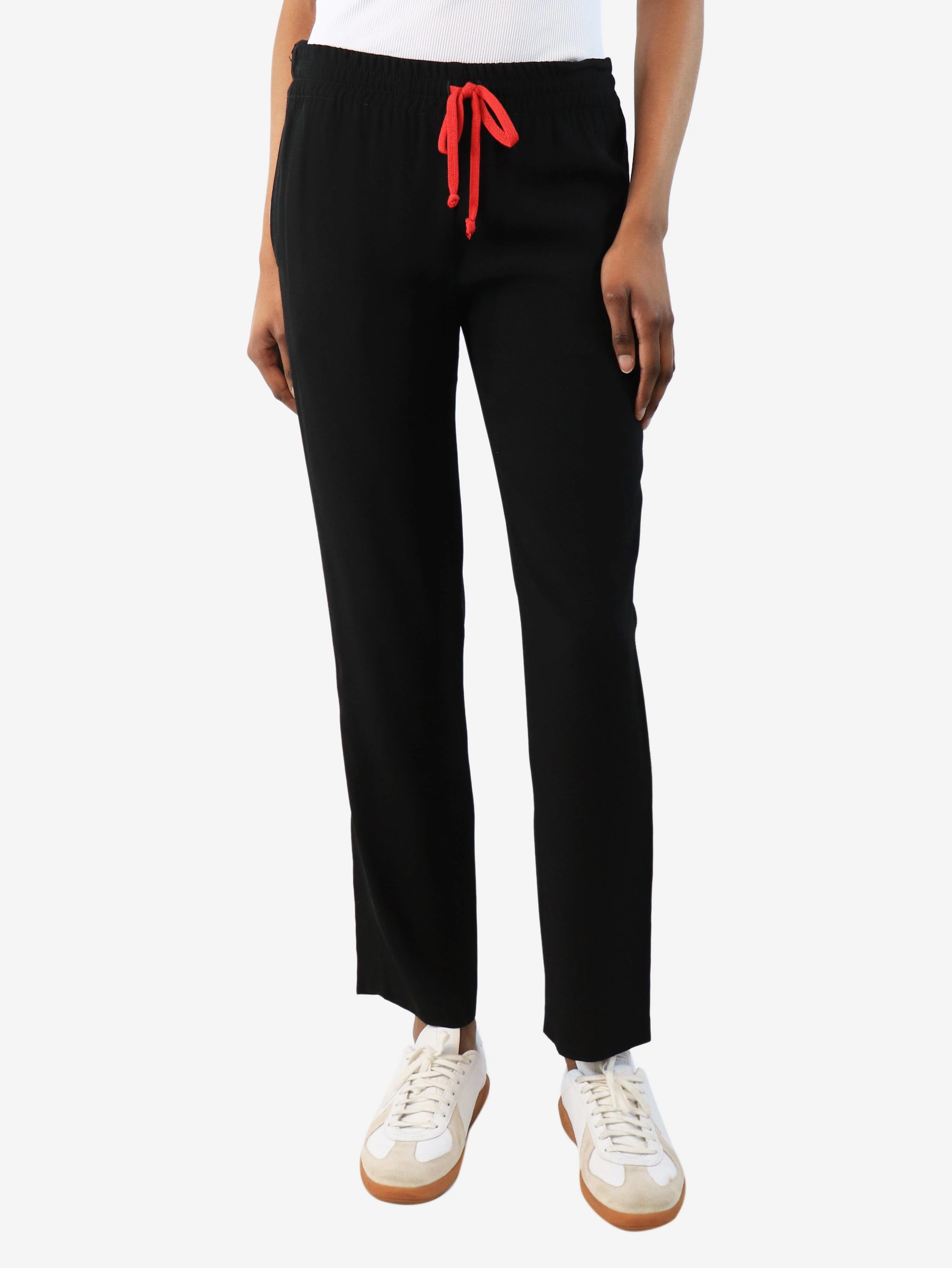 Black crepe drawstring trousers - size UK 6