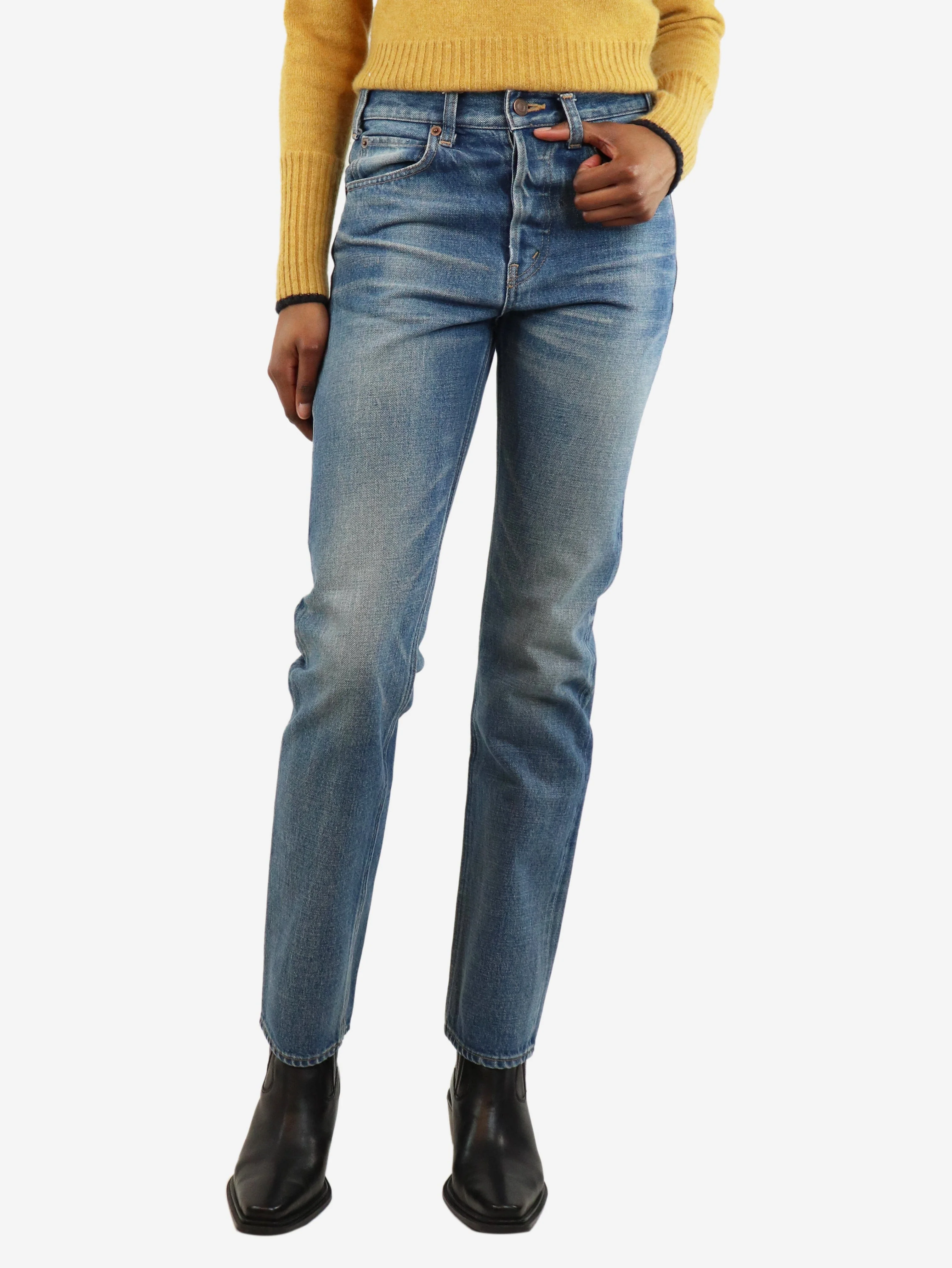 Blue straight-leg jeans - size UK 6