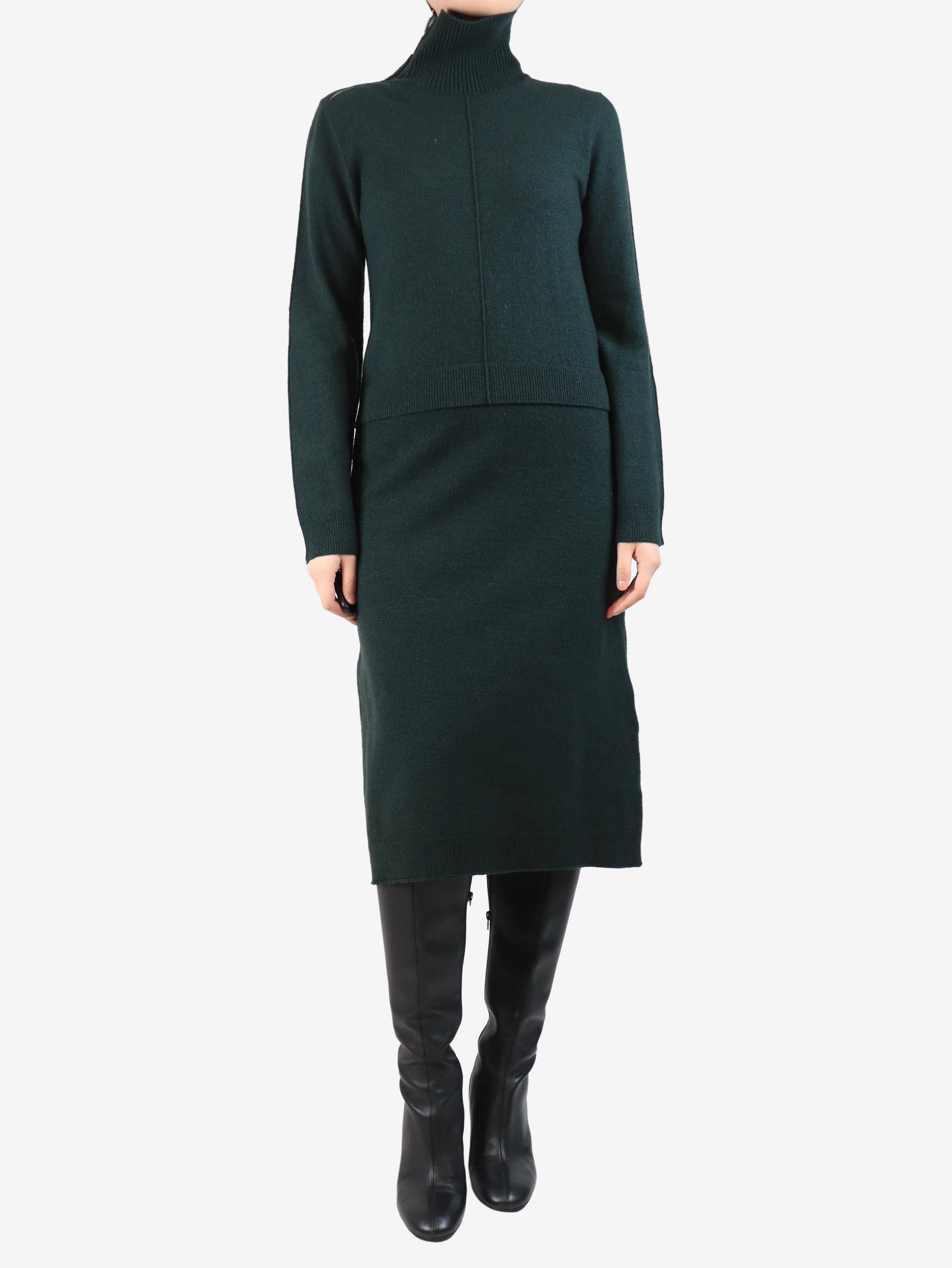 Dark green wool-blend midi dress - size S