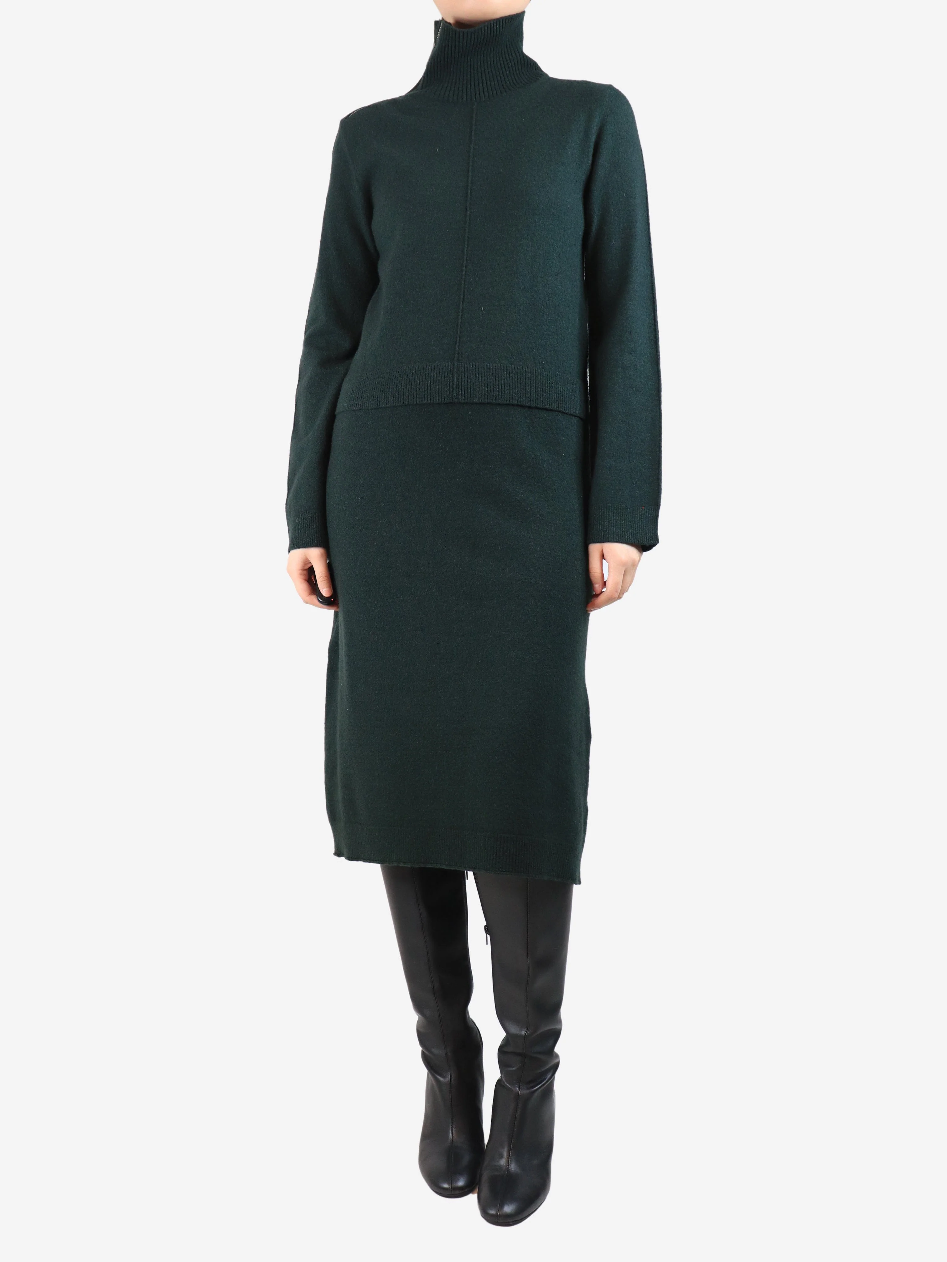 Dark green wool-blend midi dress - size S - Image 3