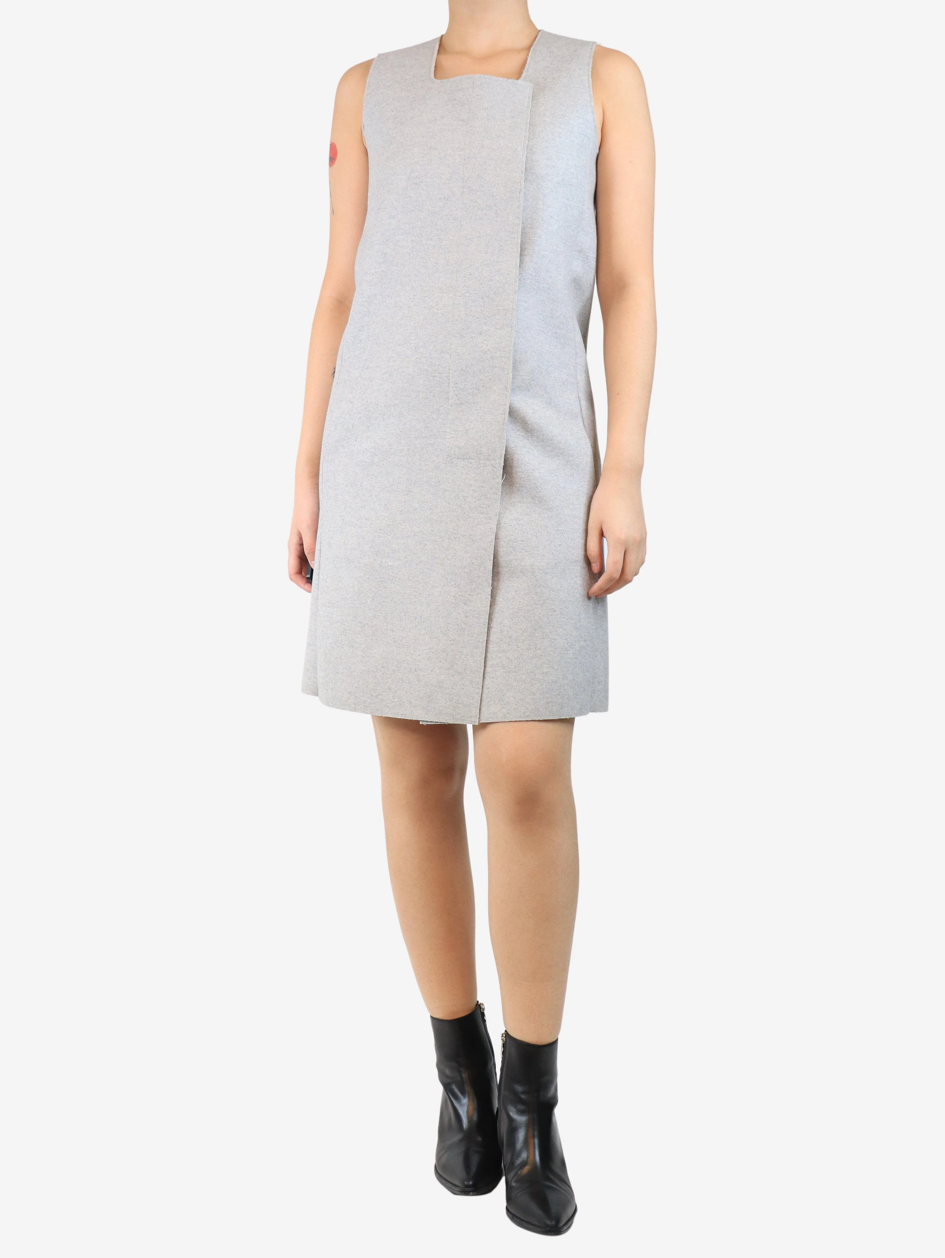 Grey wool button-down midi dress - size UK 8 - Image 3