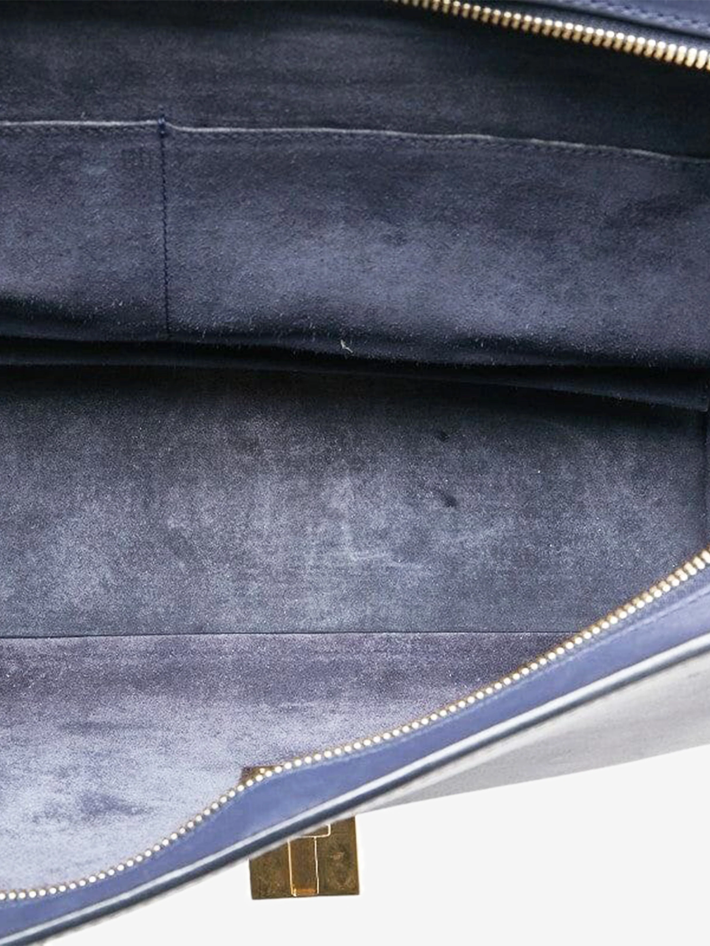 Navy blue and tan Trapeze leather and suede 2way bag - Image 10
