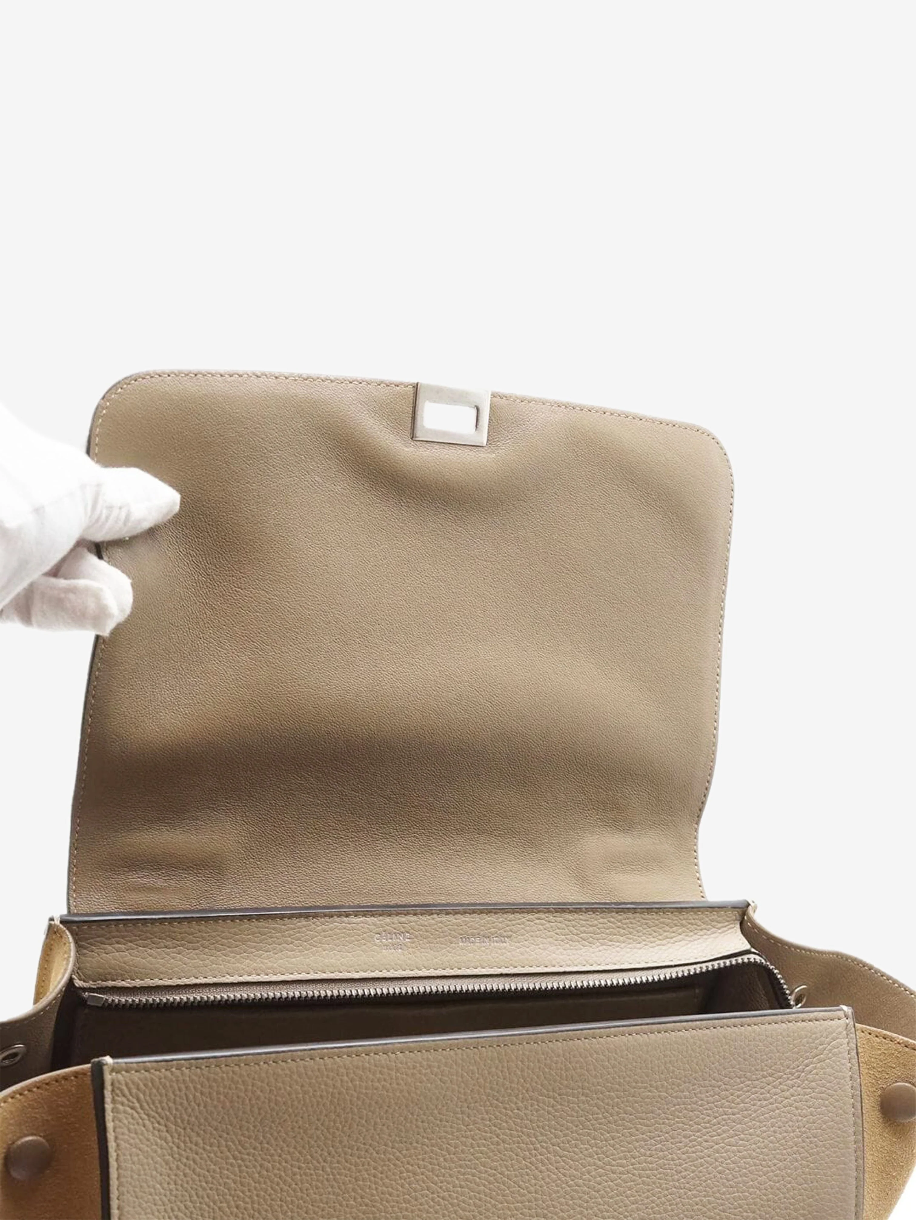 Neutral Trapeze leather and suede 2way bag - Image 13