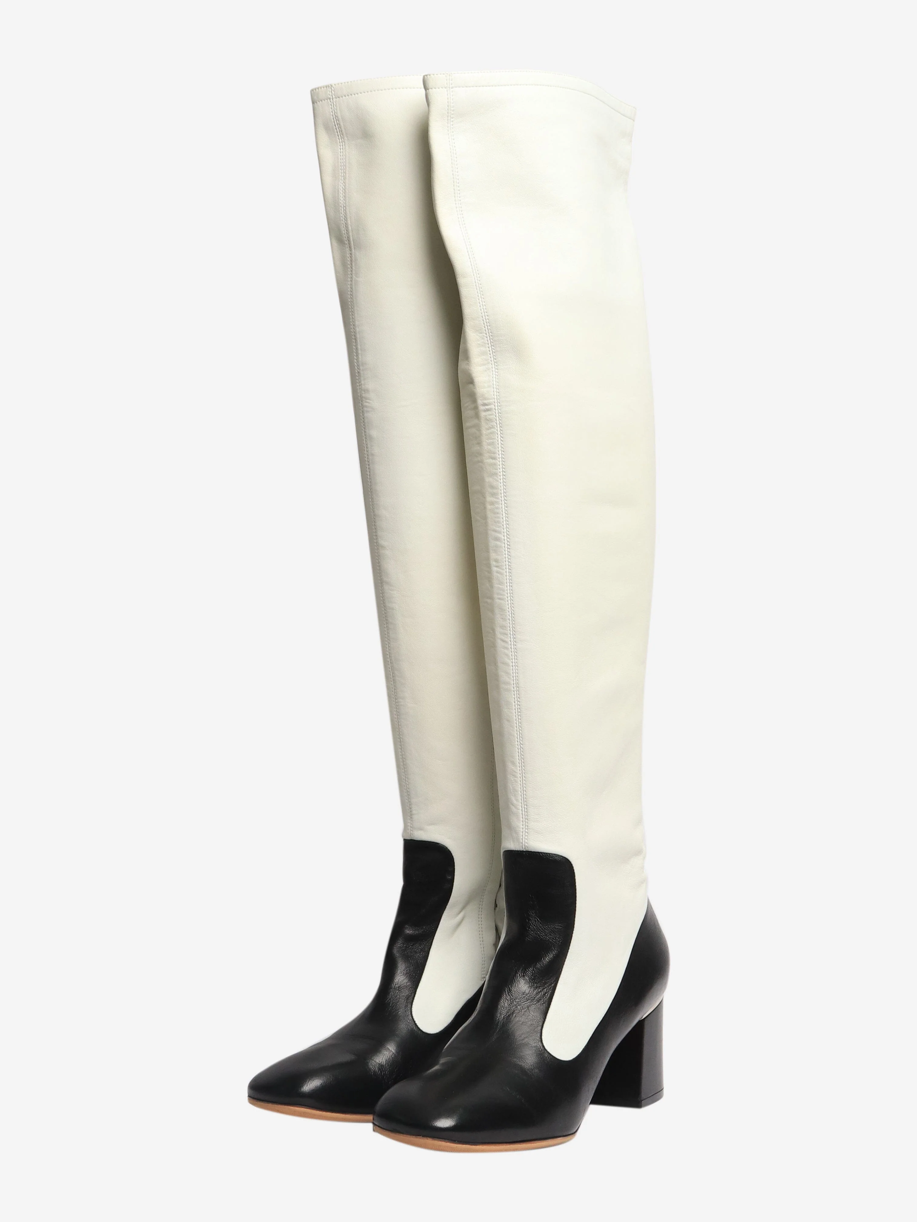 White and black two-tone leather knee-high boots - size EU 39 - Image 3