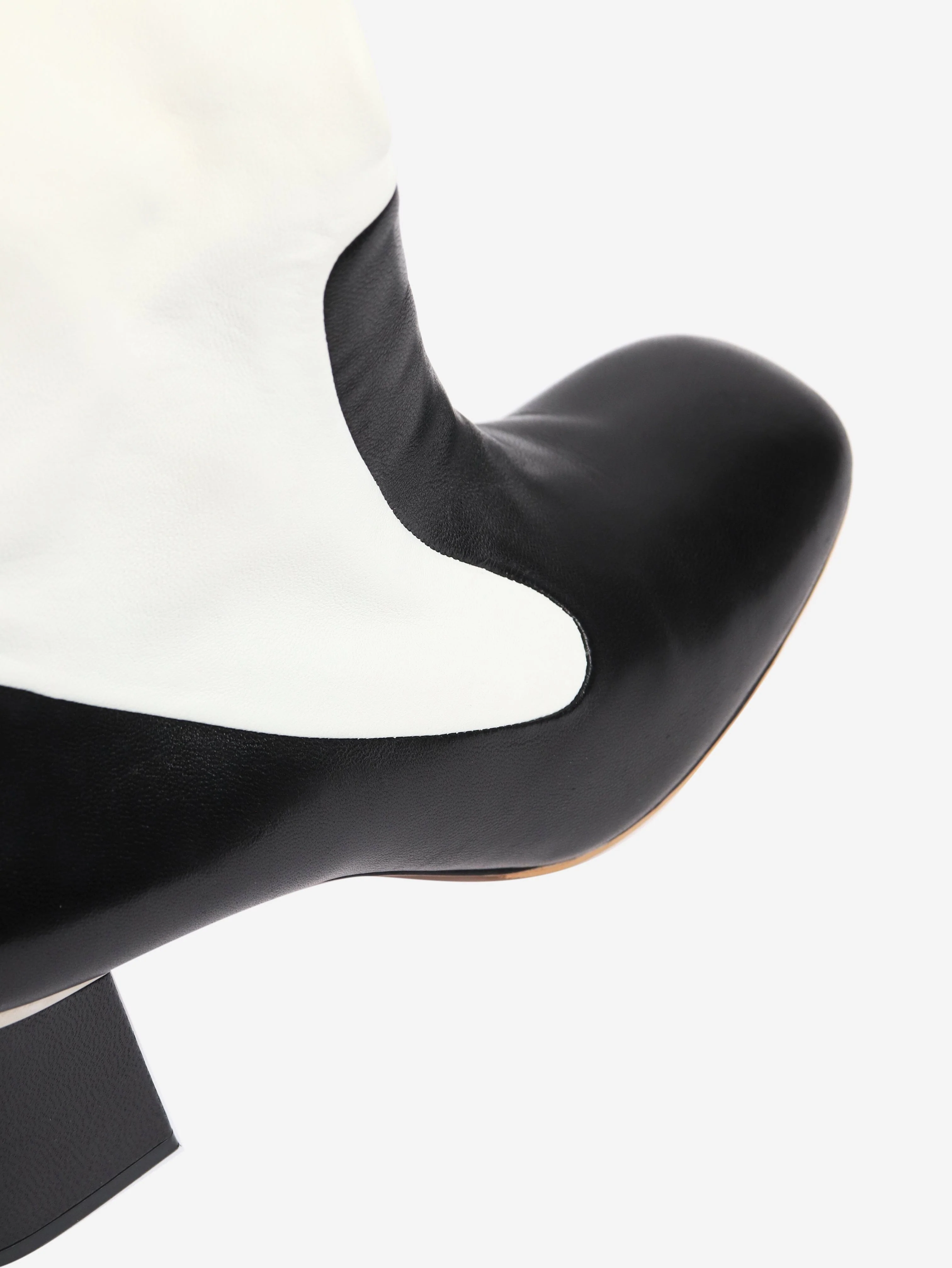 White and black two-tone leather knee-high boots - size EU 39 - Image 6