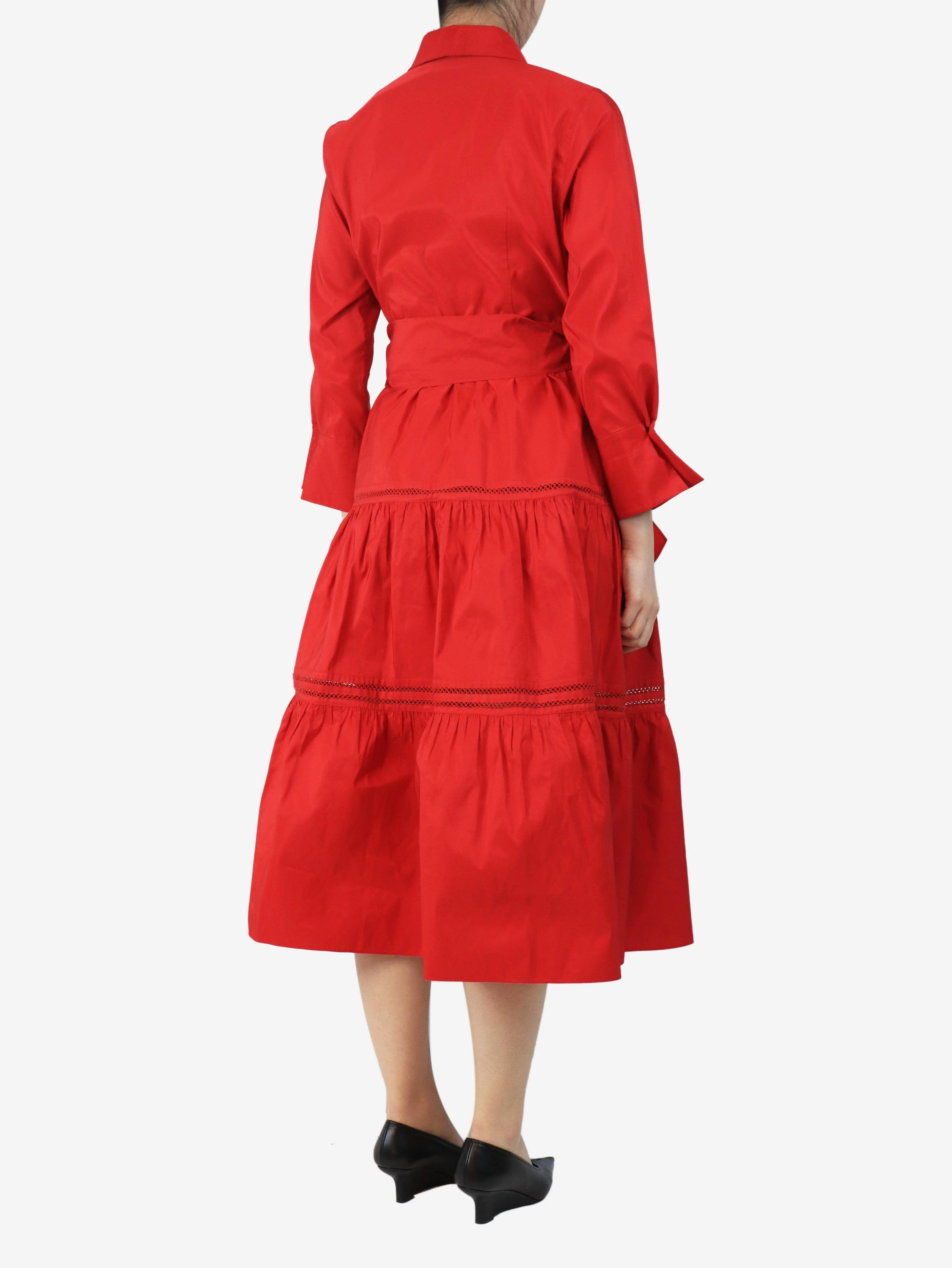 Red belted midi dress - size UK 14 - Image 2