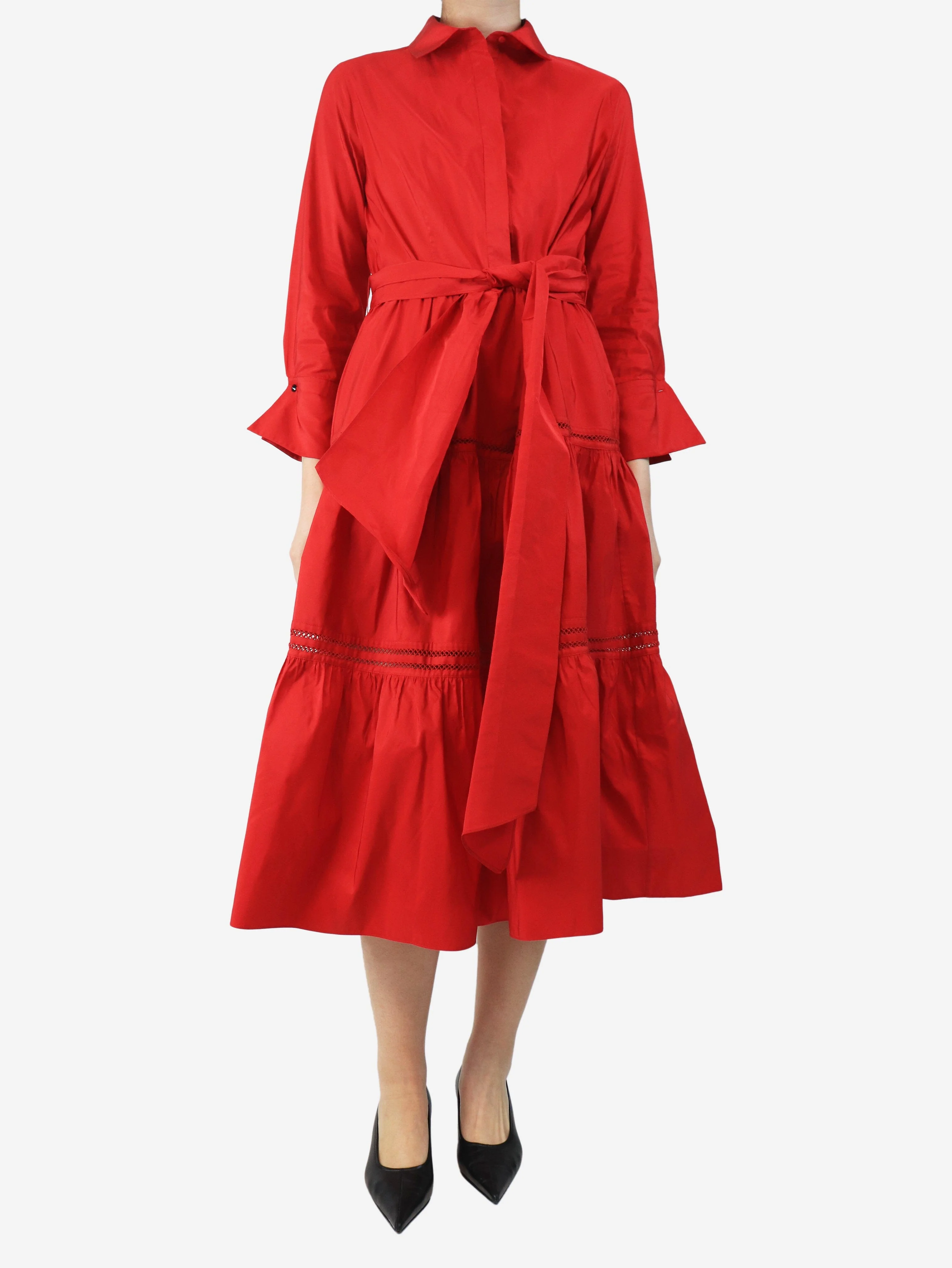Red belted midi dress - size UK 14 - Image 3