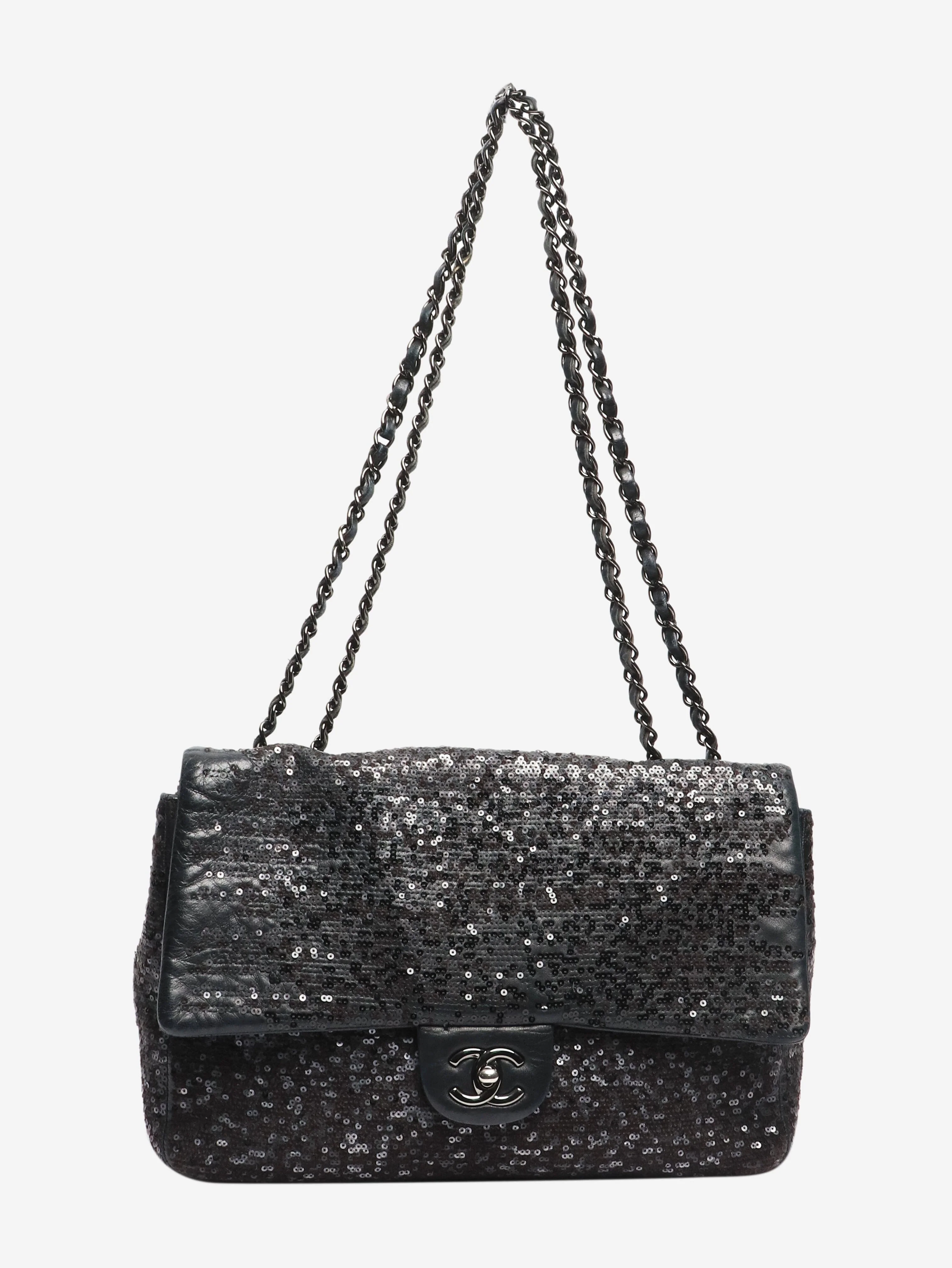 Black 2011 jumbo sequin-embellished Classic Single Flap bag - Image 2