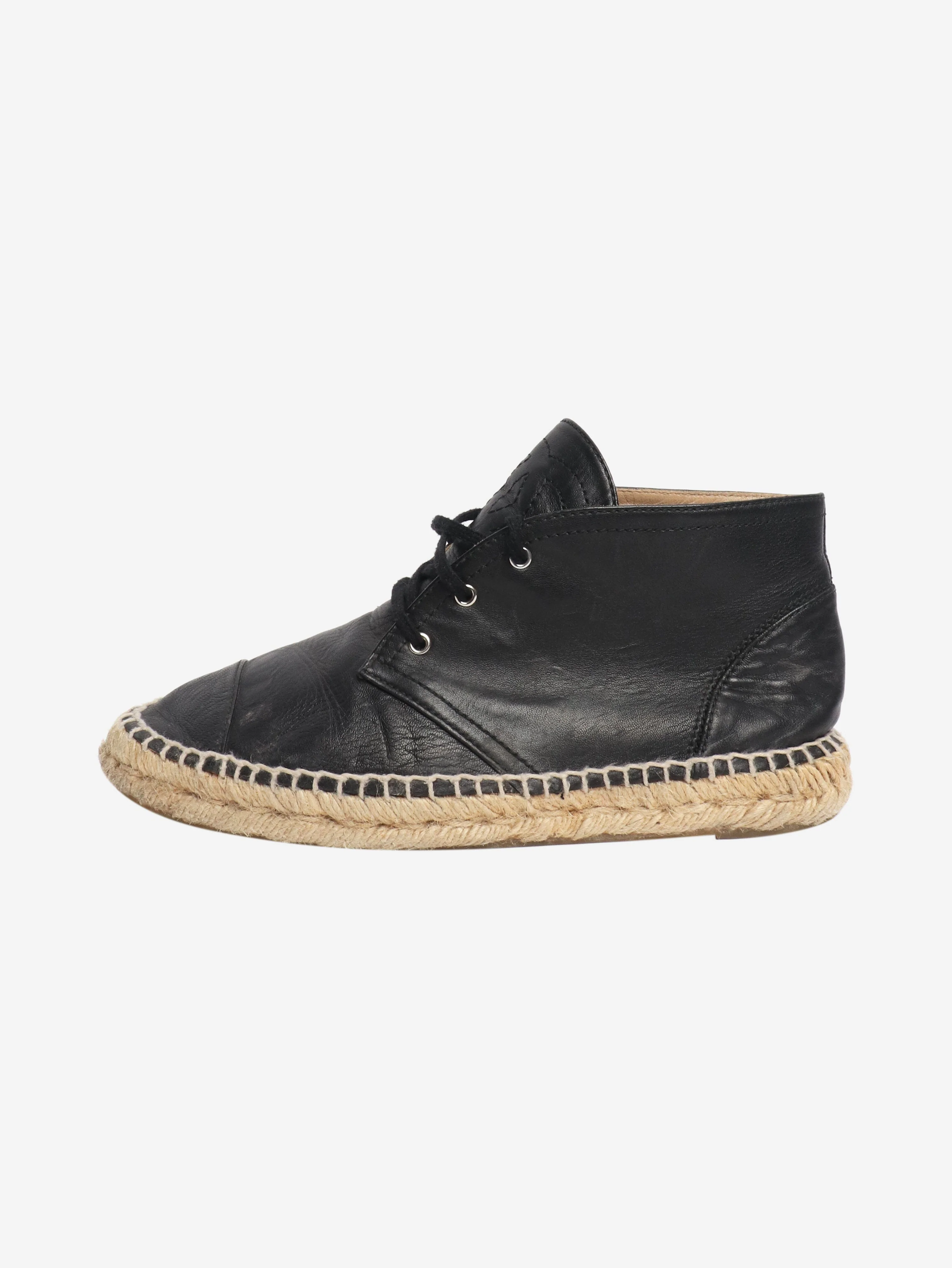 Black high top leather espadrilles - size EU 38 (UK 5)