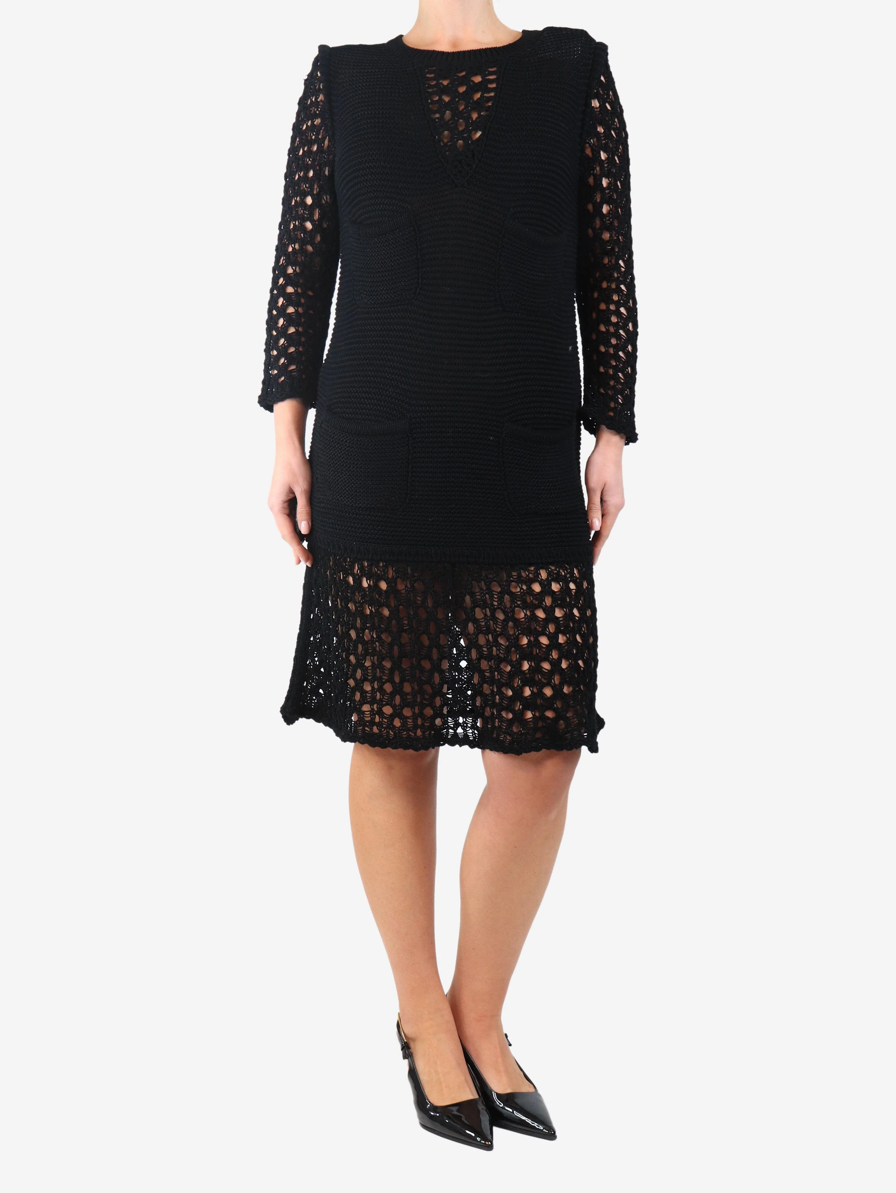 Black knit pocket dress - size UK 10