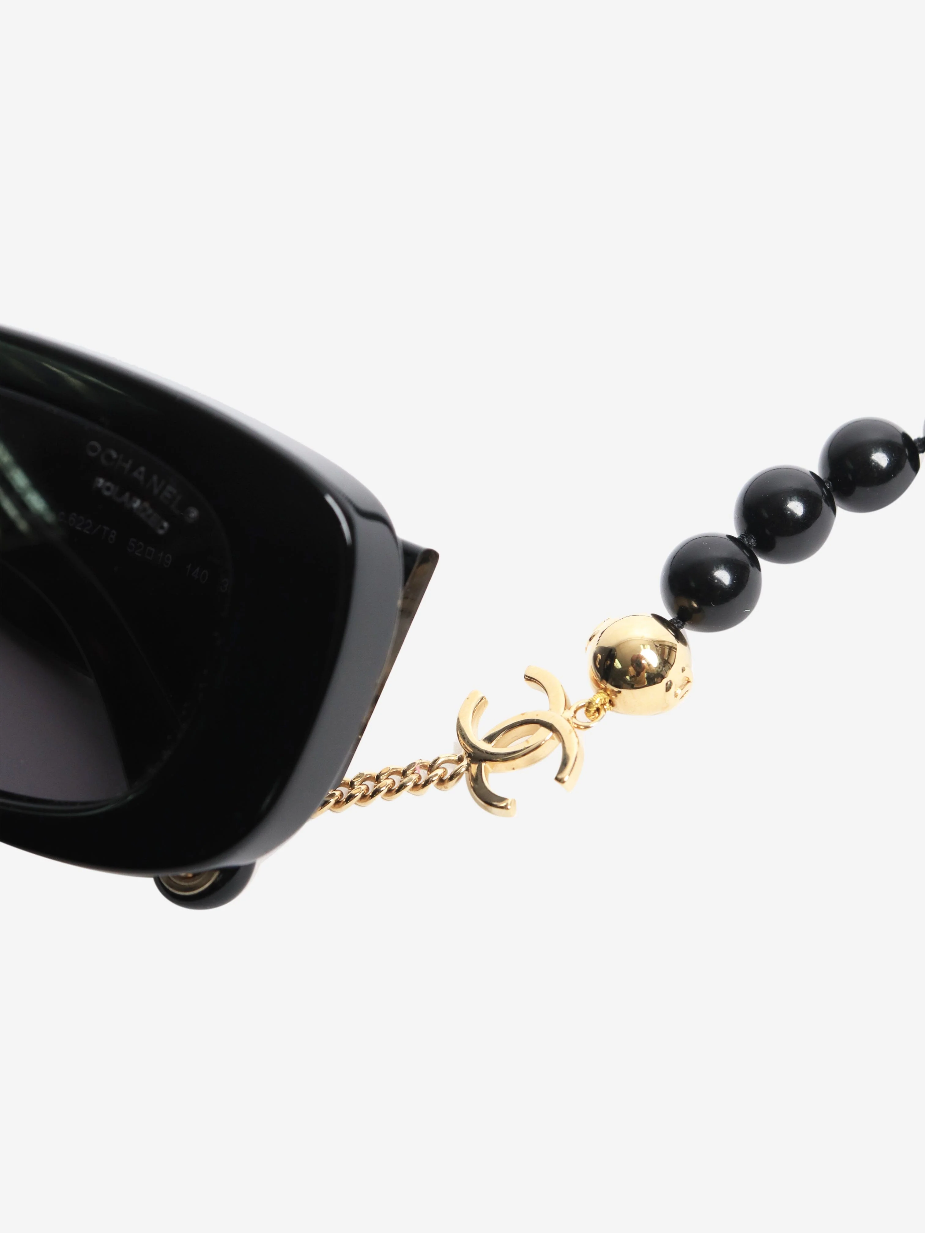 Black rectangular sunglasses with beaded strap - Image 5