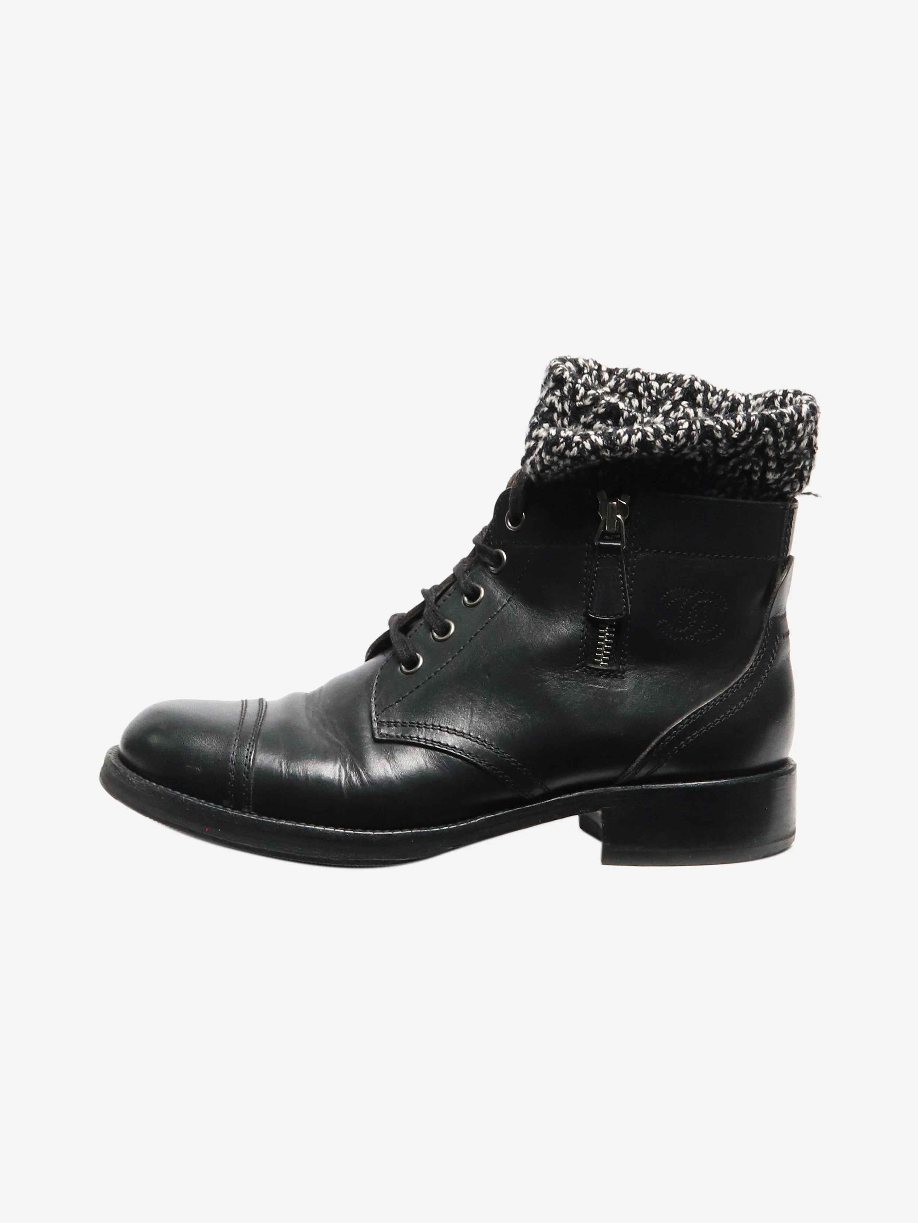 Black tweed lined CC ankle boots - size EU 39 (UK 6)