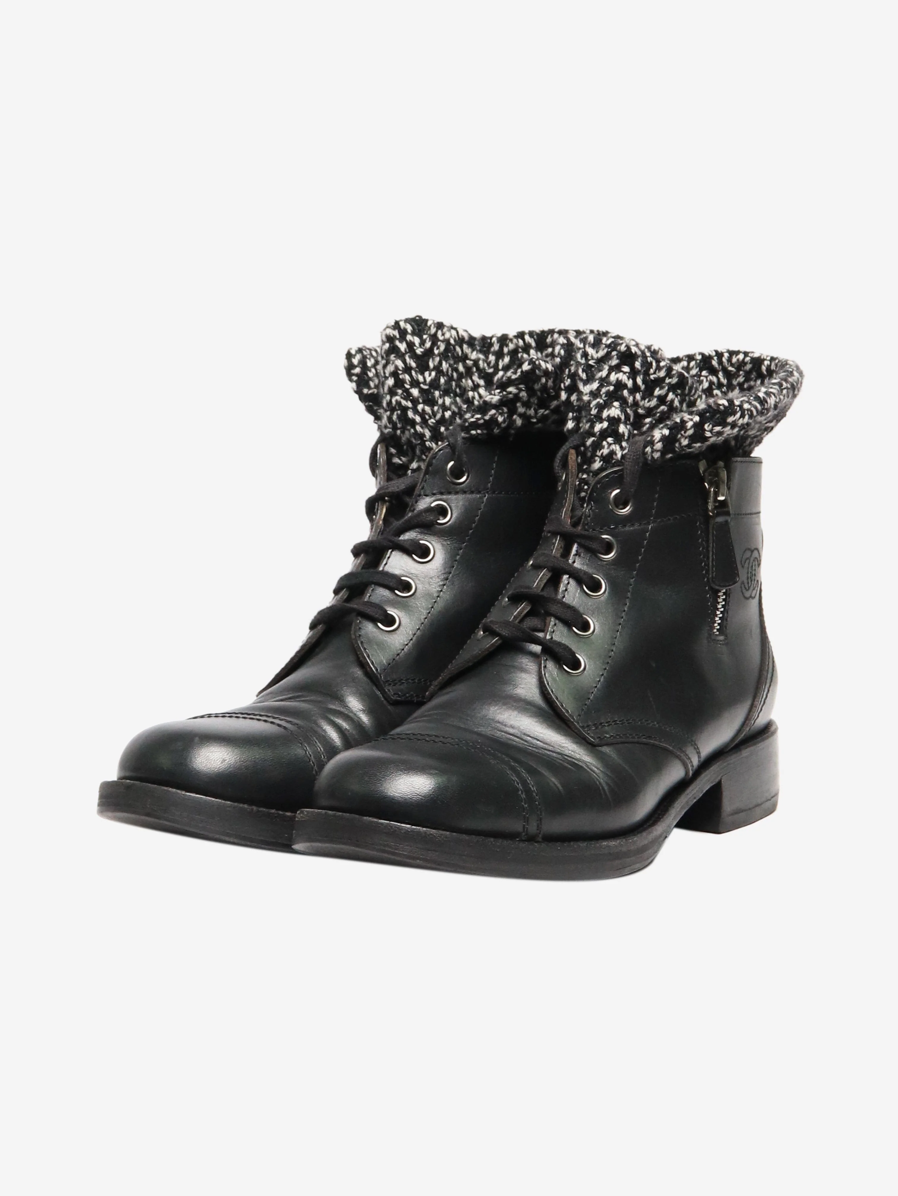 Black tweed lined CC ankle boots - size EU 39 (UK 6) - Image 2