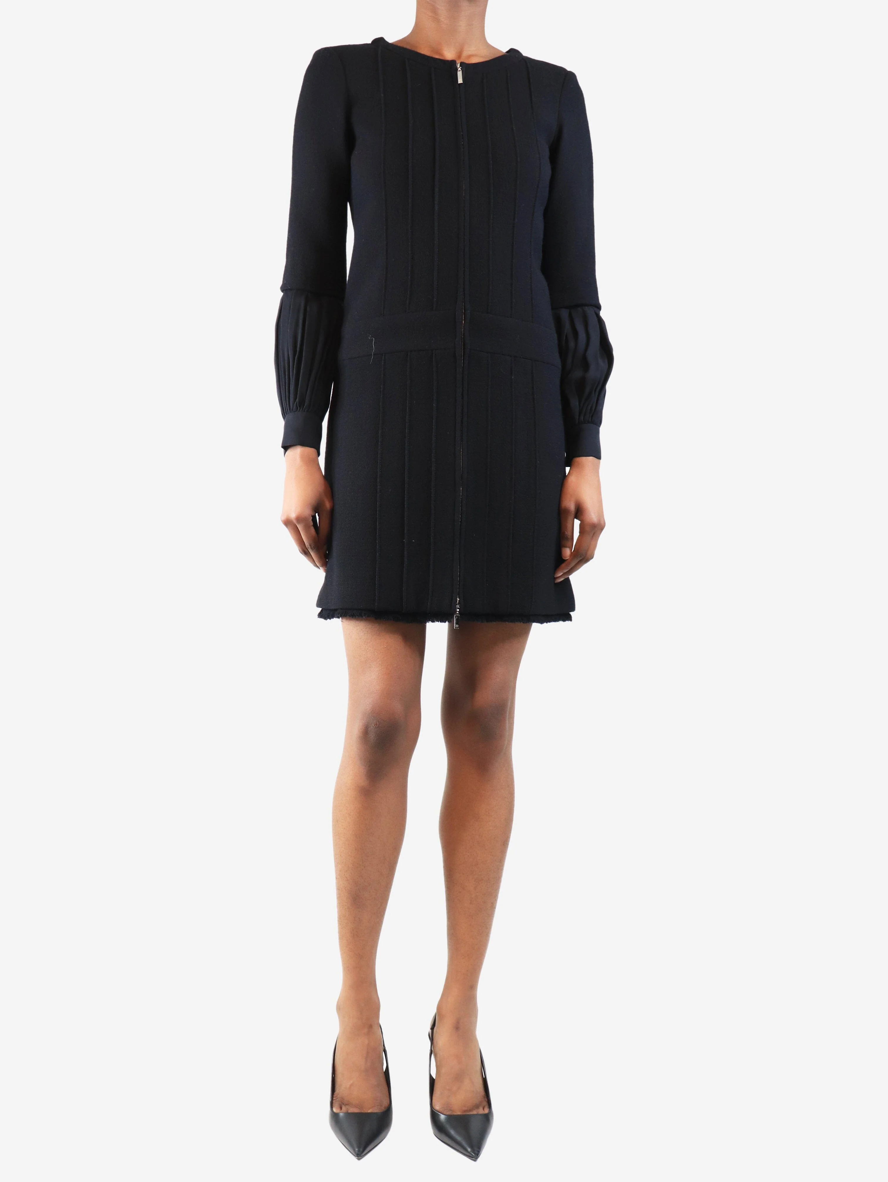 Black zip-front wool dress - size UK 6 - Image 3