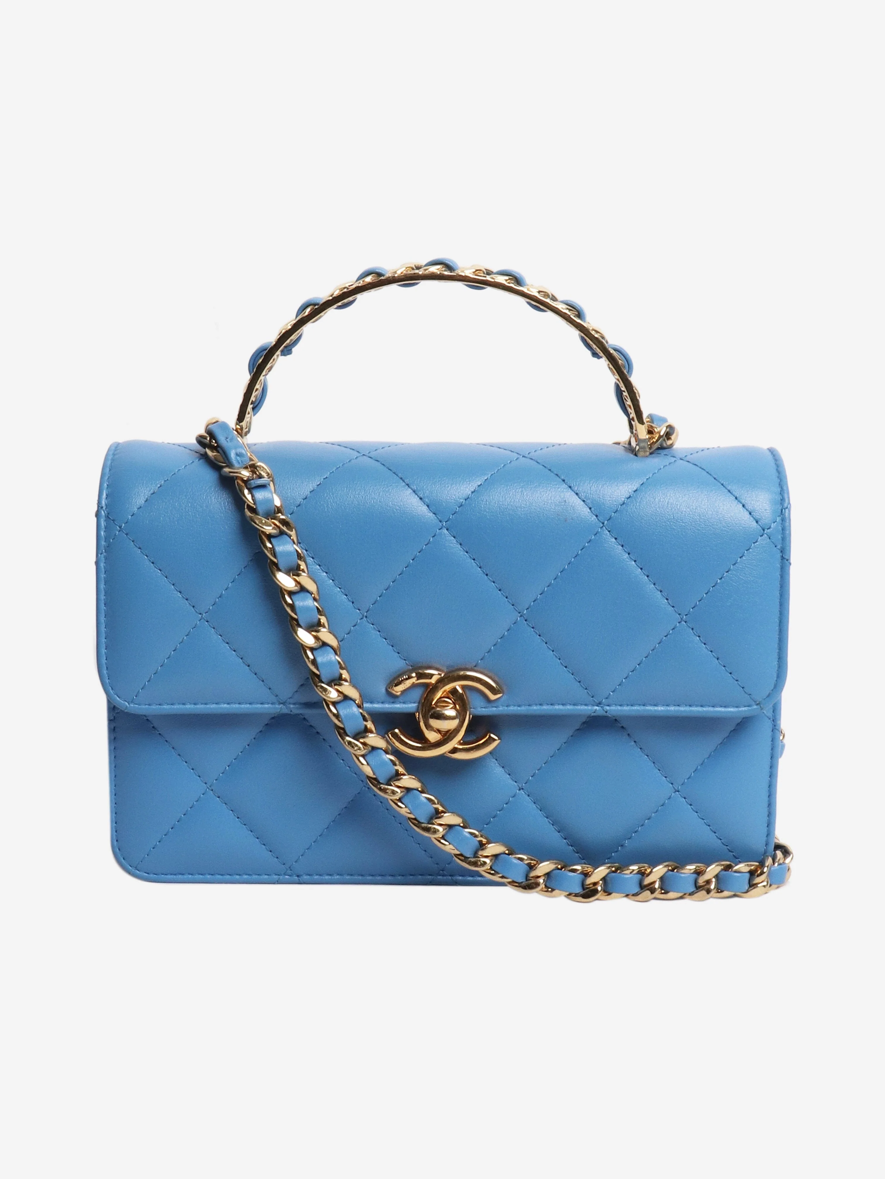 Blue small lambskin quilted crossbody bag