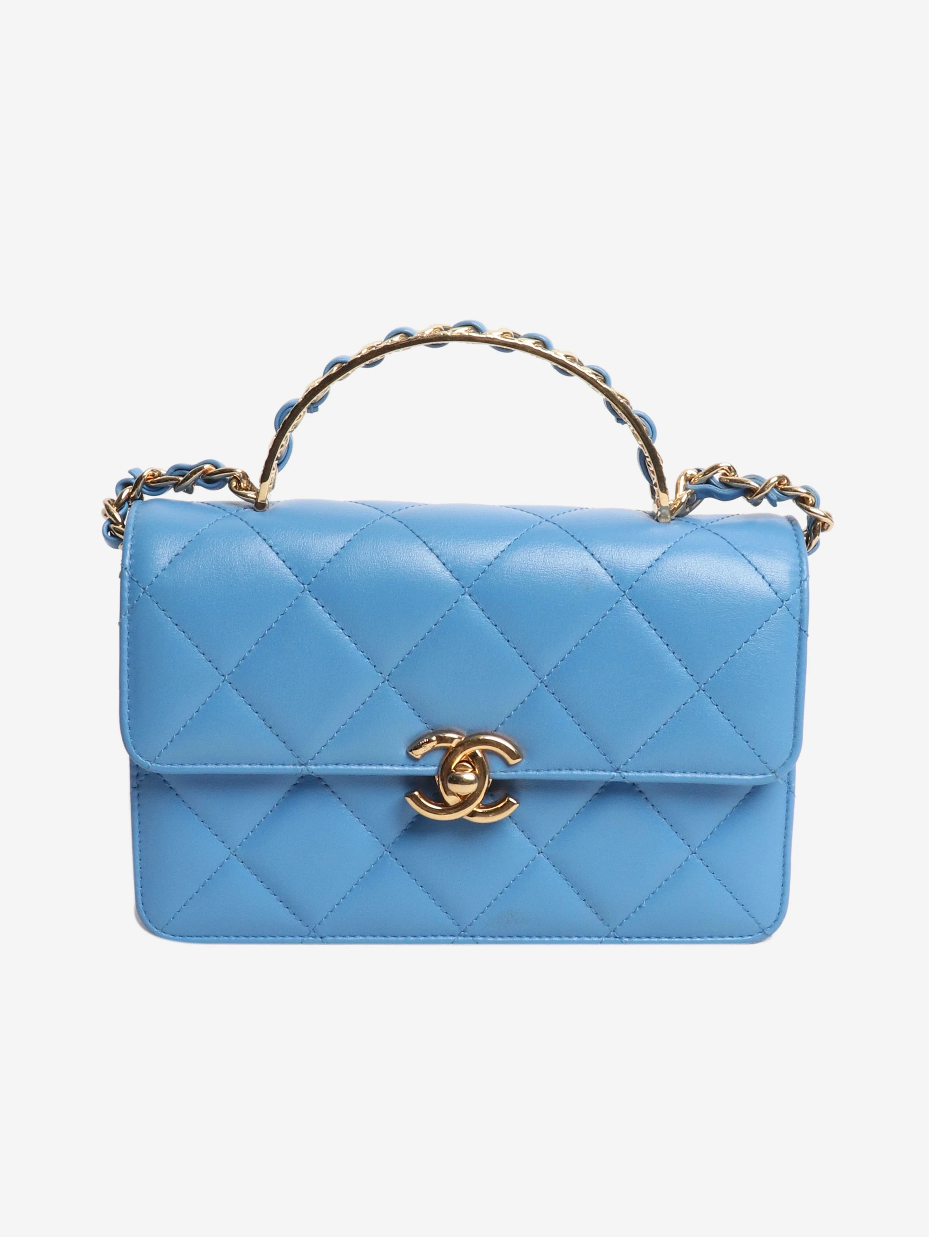 Blue small lambskin quilted crossbody bag - Image 2