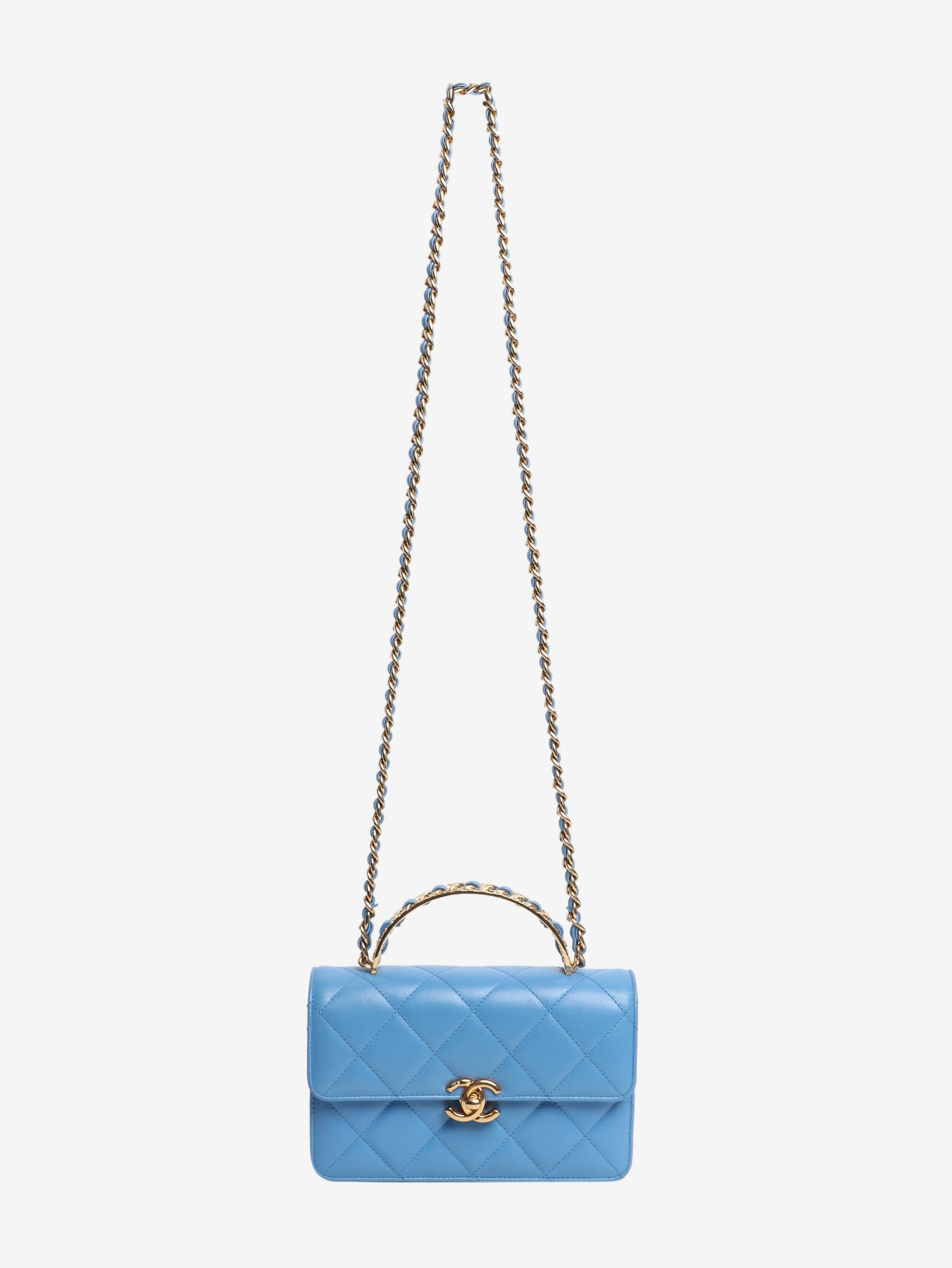 Blue small lambskin quilted crossbody bag - Image 3