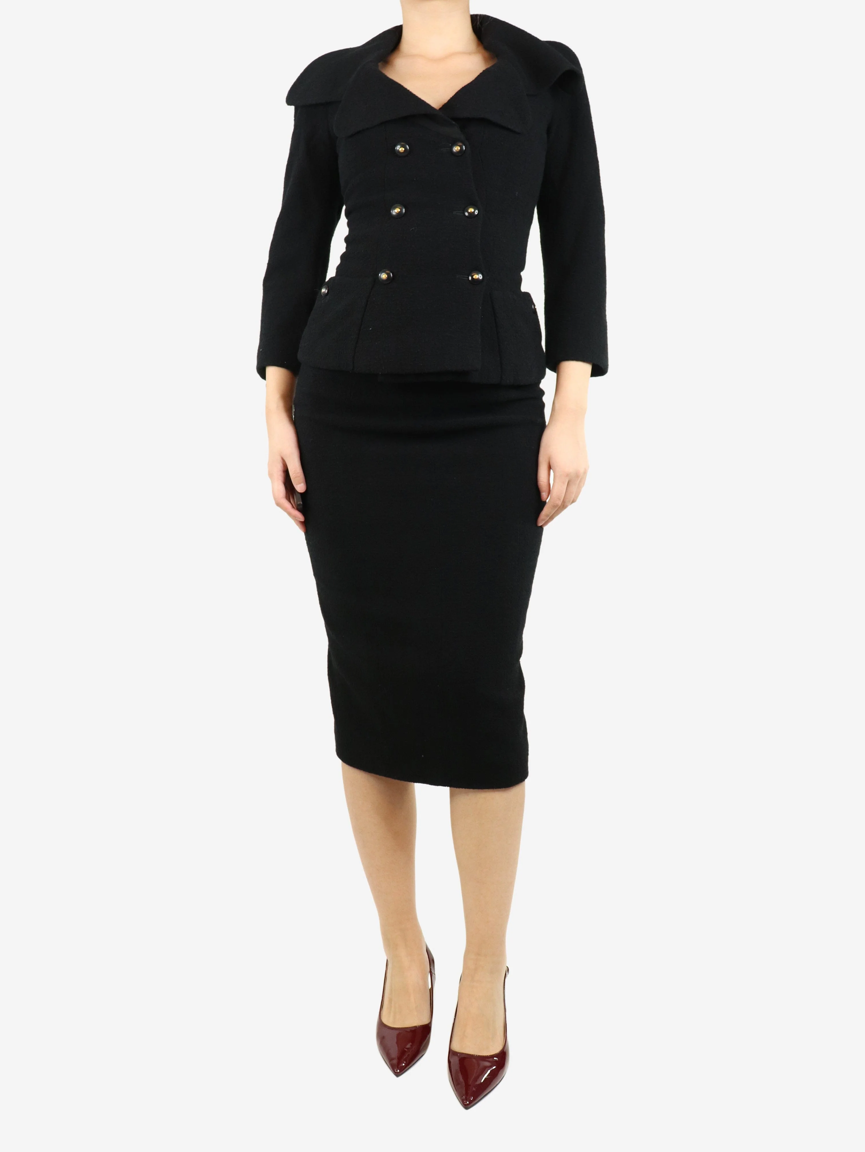 Black boucle jacket and midi skirt set - size UK 10 - Image 3