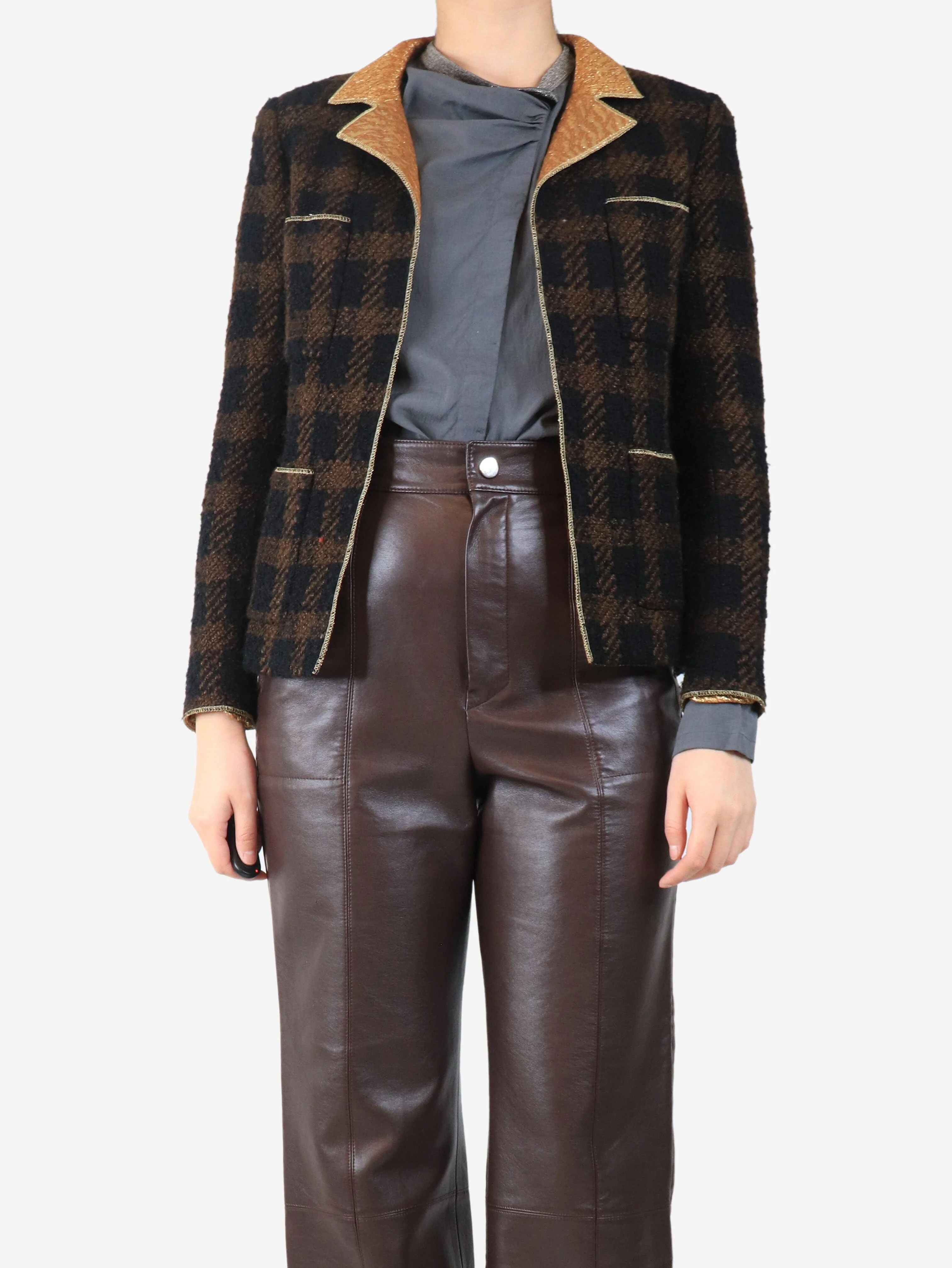 Black & brown 1996 check evening jacket - size UK 10 - Image 3