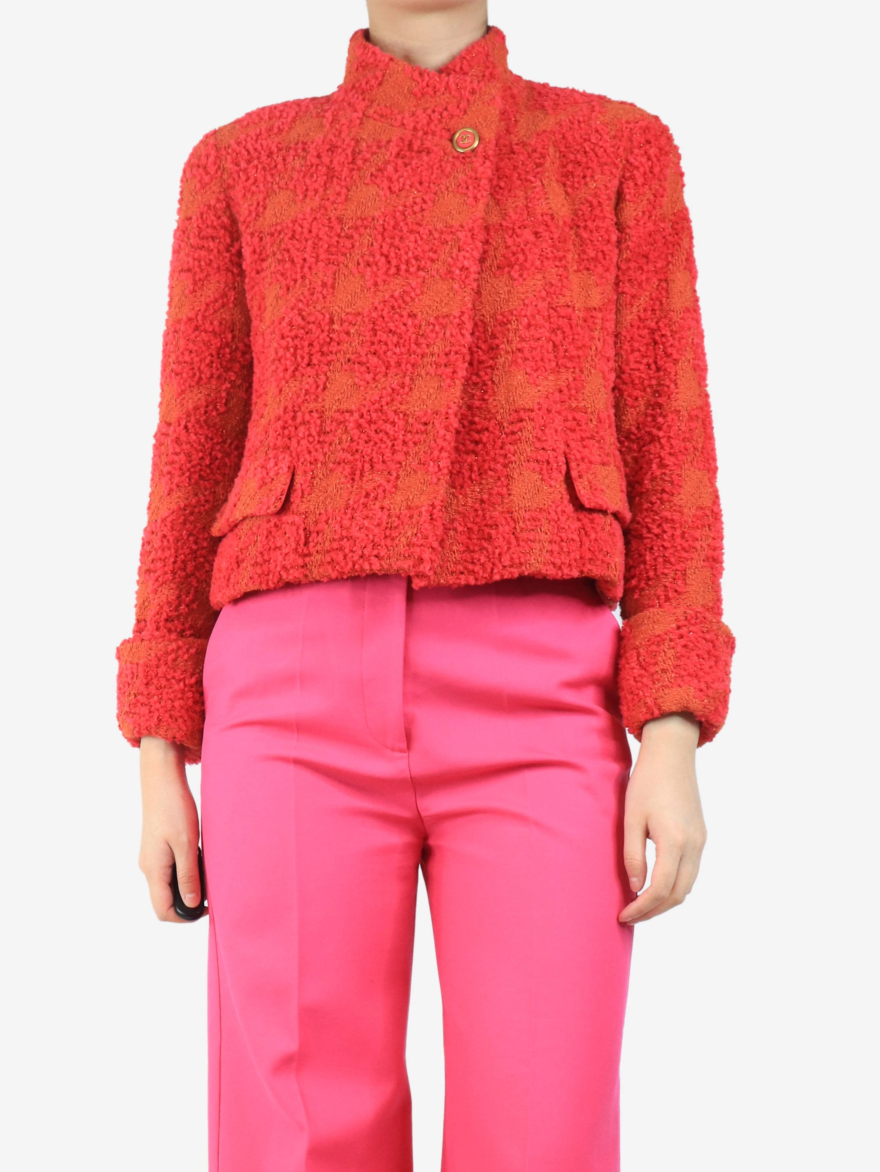 Pink and orange 1990 tweed jacket - size UK 12