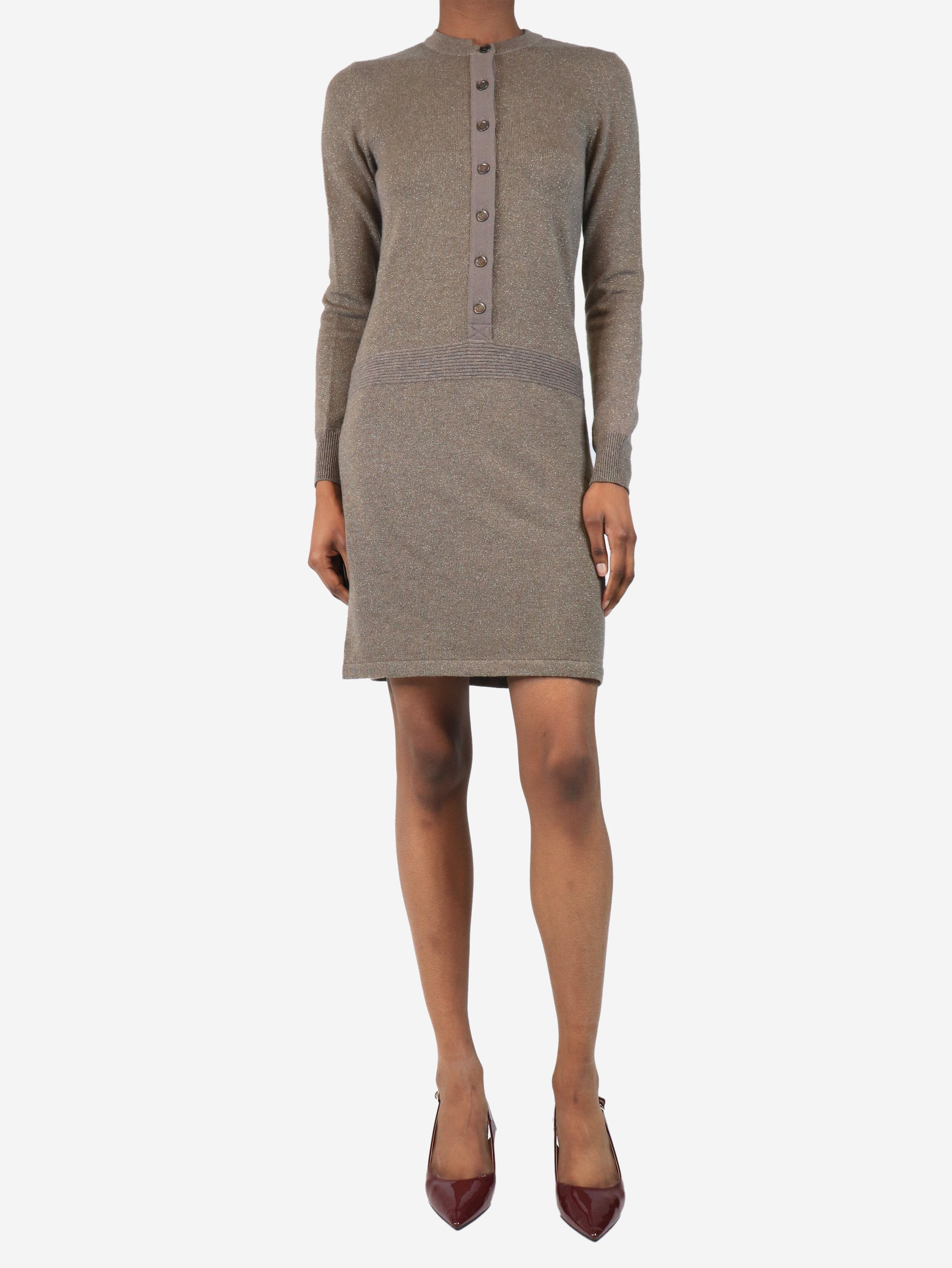 Brown sparkly knit mini dress - size UK 6
