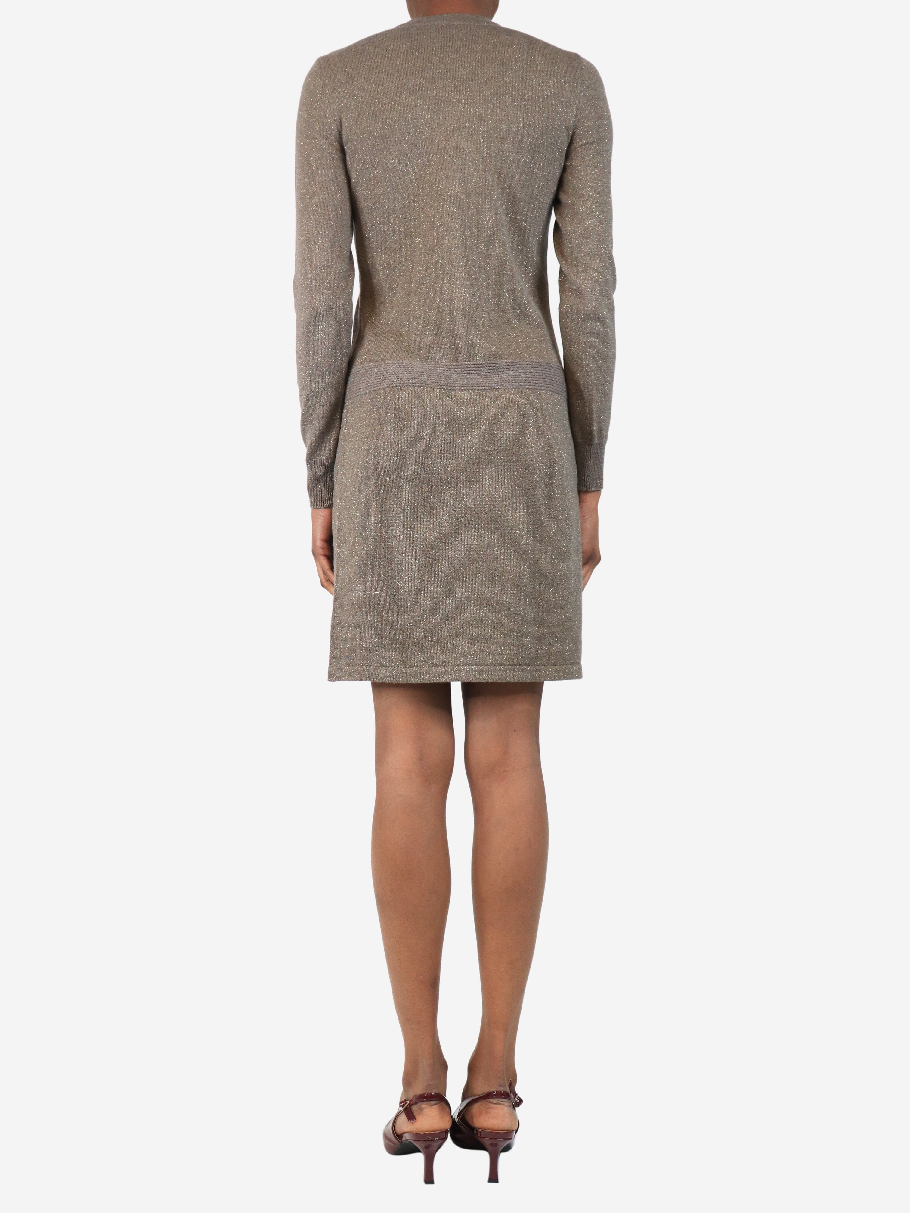 Brown sparkly knit mini dress - size UK 6 - Image 2