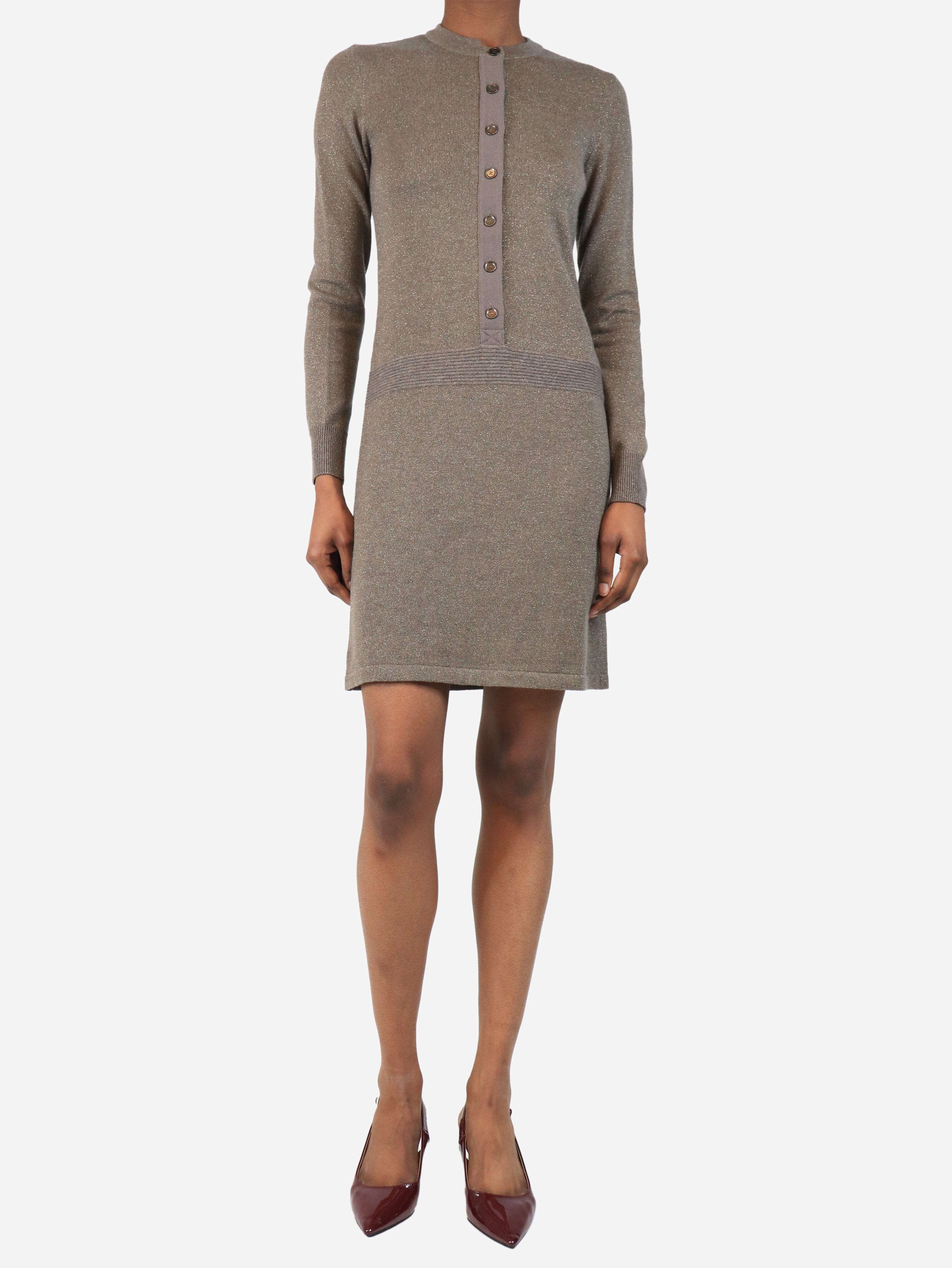 Brown sparkly knit mini dress - size UK 6 - Image 3