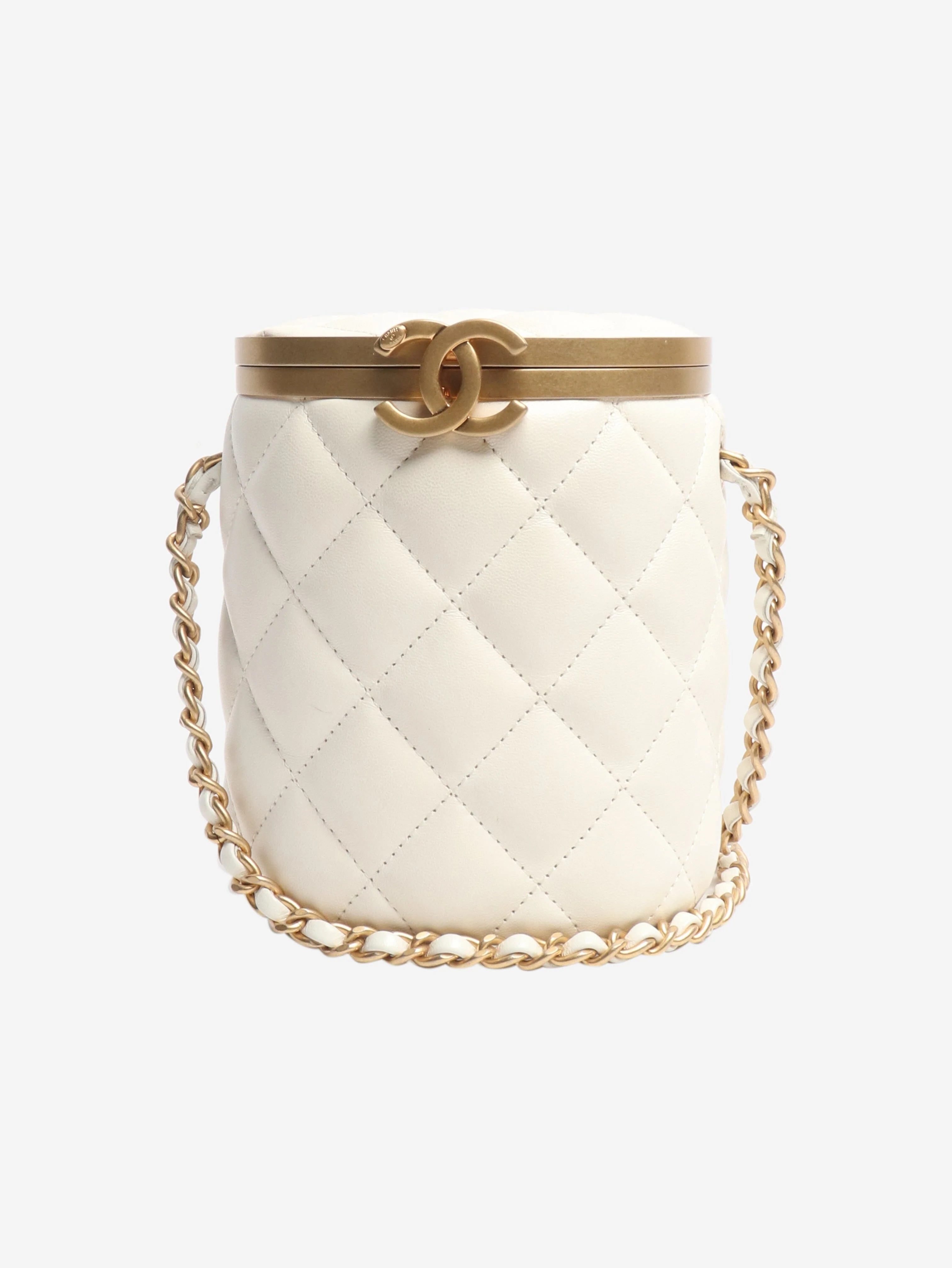 Cream quilted Crown Box crossbody bag