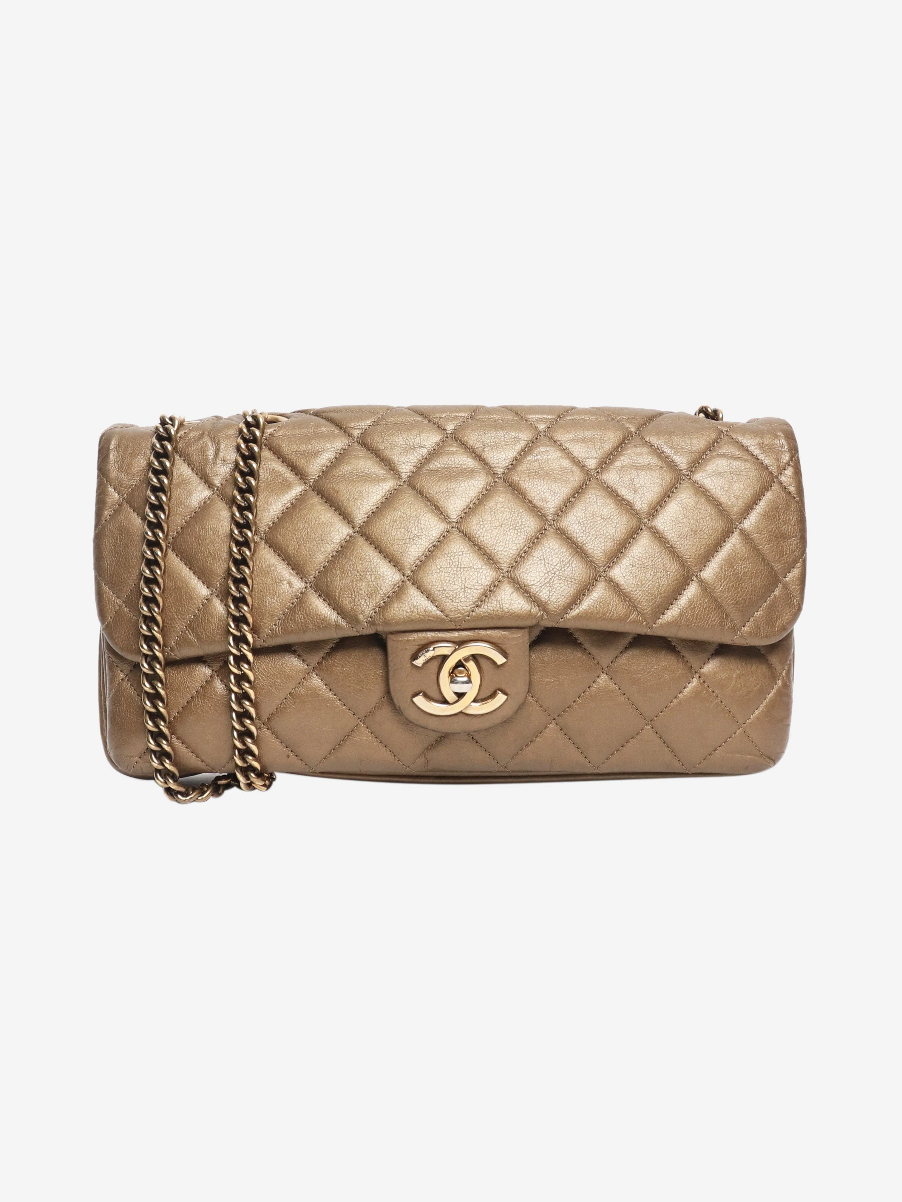 Gold 2012 quilted metallic flap shoulder bag