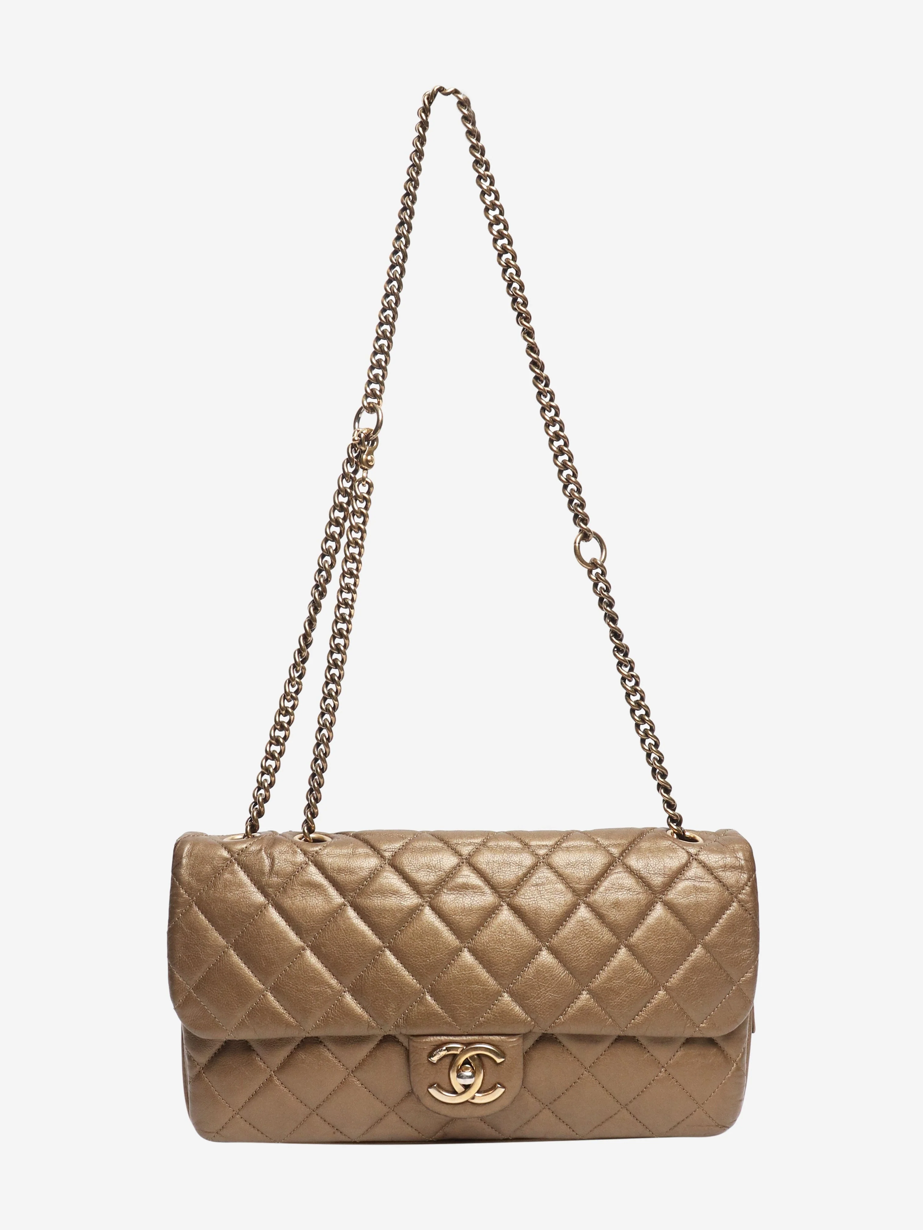 Gold 2012 quilted metallic flap shoulder bag - Image 2
