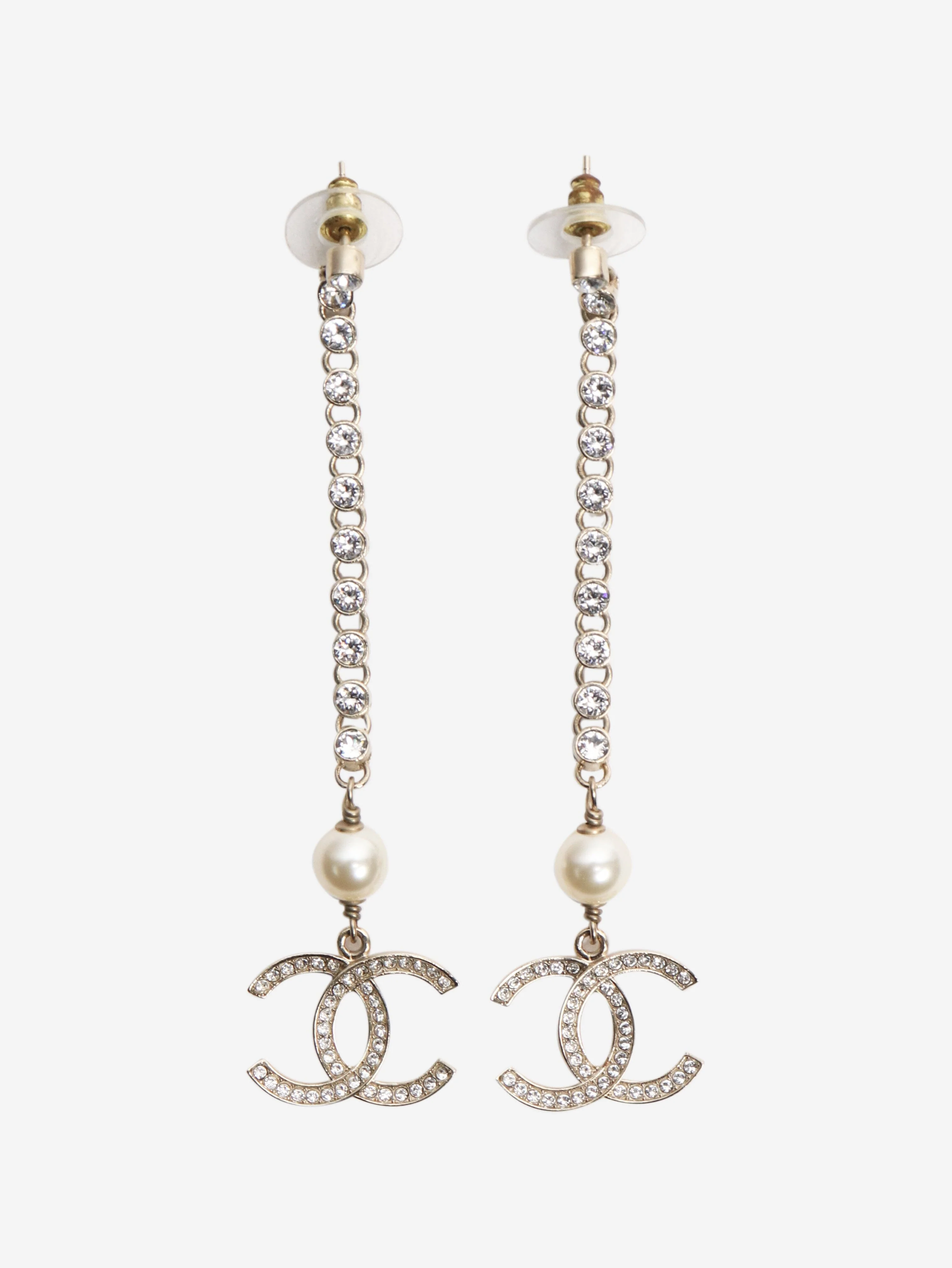 Gold CC diamante drop earrings